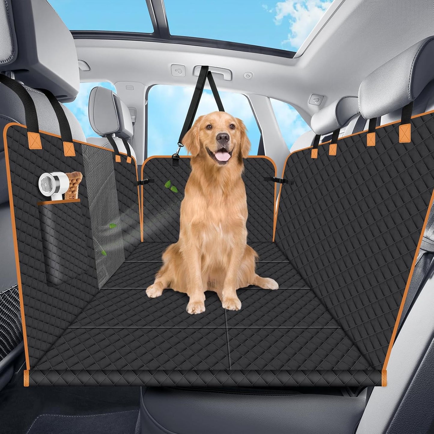 Dog Car Seat Cover for Back Seat, Dog Car Bed Cover with Strong Hard Bottom 4 Panels, Car Back Seat Extender Hammock for Car SUV Truck Black Color