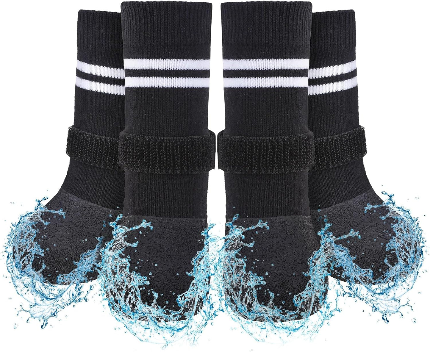 SCENEREAL Anti Slip Dog Boots & Paw Protectors for Hardwood Floor, Extended Dog Socks to Prevent Licking Paws, Waterproof Pet Snow Rain Shoe for Winter Medium Senior Dogs, Black M