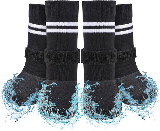 SCENEREAL Anti Slip Dog Boots & Paw Protectors for Hardwood Floor, Extended Dog Socks to Prevent Licking Paws, Waterproof Pet Snow Rain Shoe for Winter Medium Senior Dogs, Black M