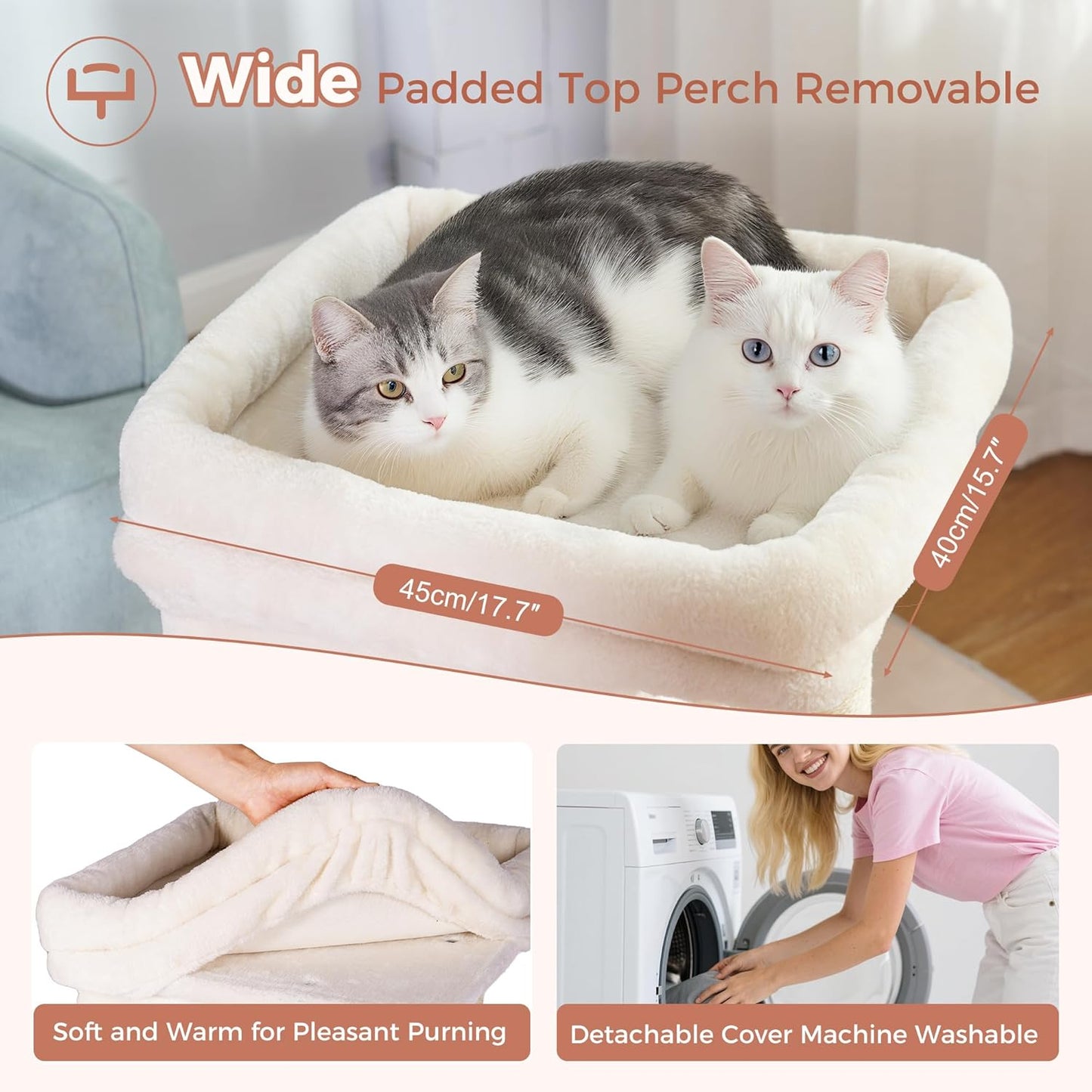 Cat Tree with Large Top Bed 17.7x15.7” Small Cat Tower with Dual Condos,28” Fully Scratching Post and Self Groomer for Indoor Cats-Beige