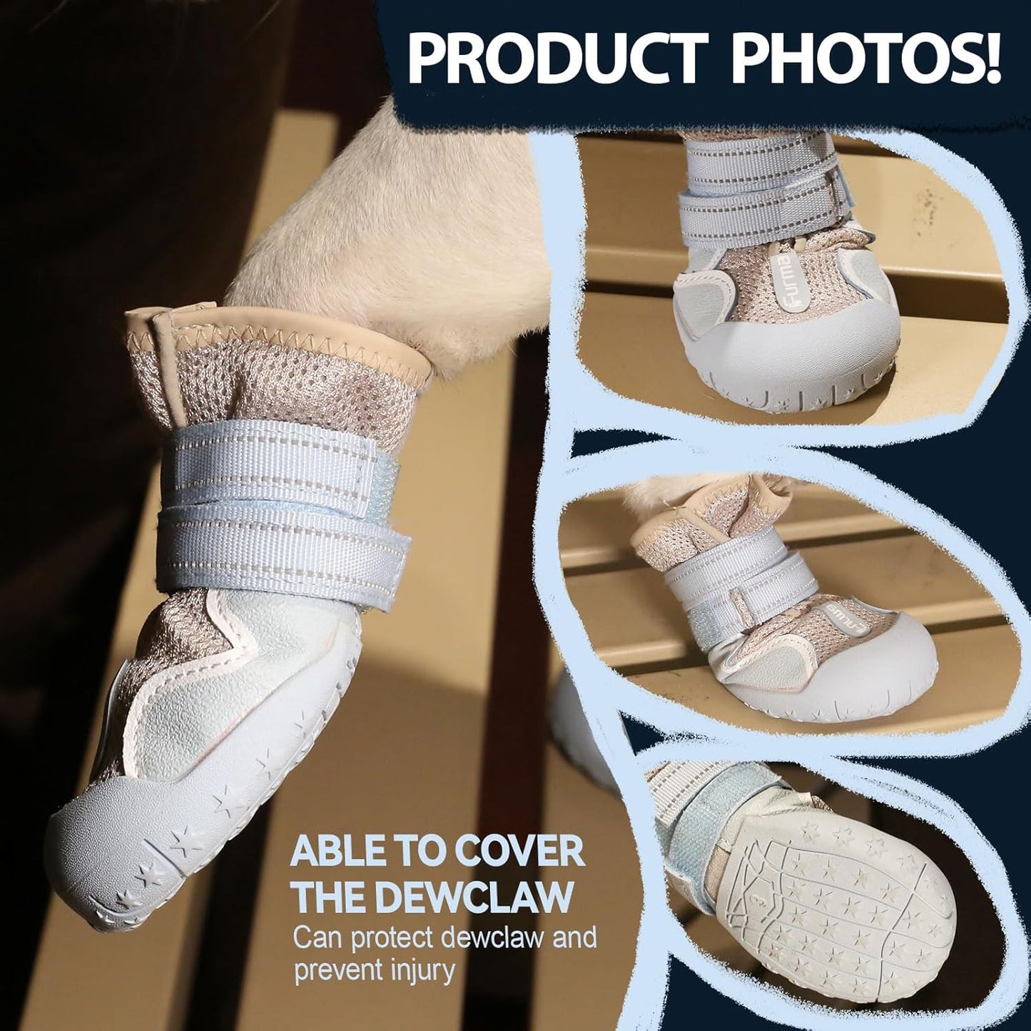 Dog Shoes for Large Small Medium Dogs, Breathable Mesh Dog Boots & Paw Protectors for Summer Hot Pavement Winter Snow, Waterproof Anti-Slip Dog Booties for Hiking Hardwood Floors(Blue-Beige3)