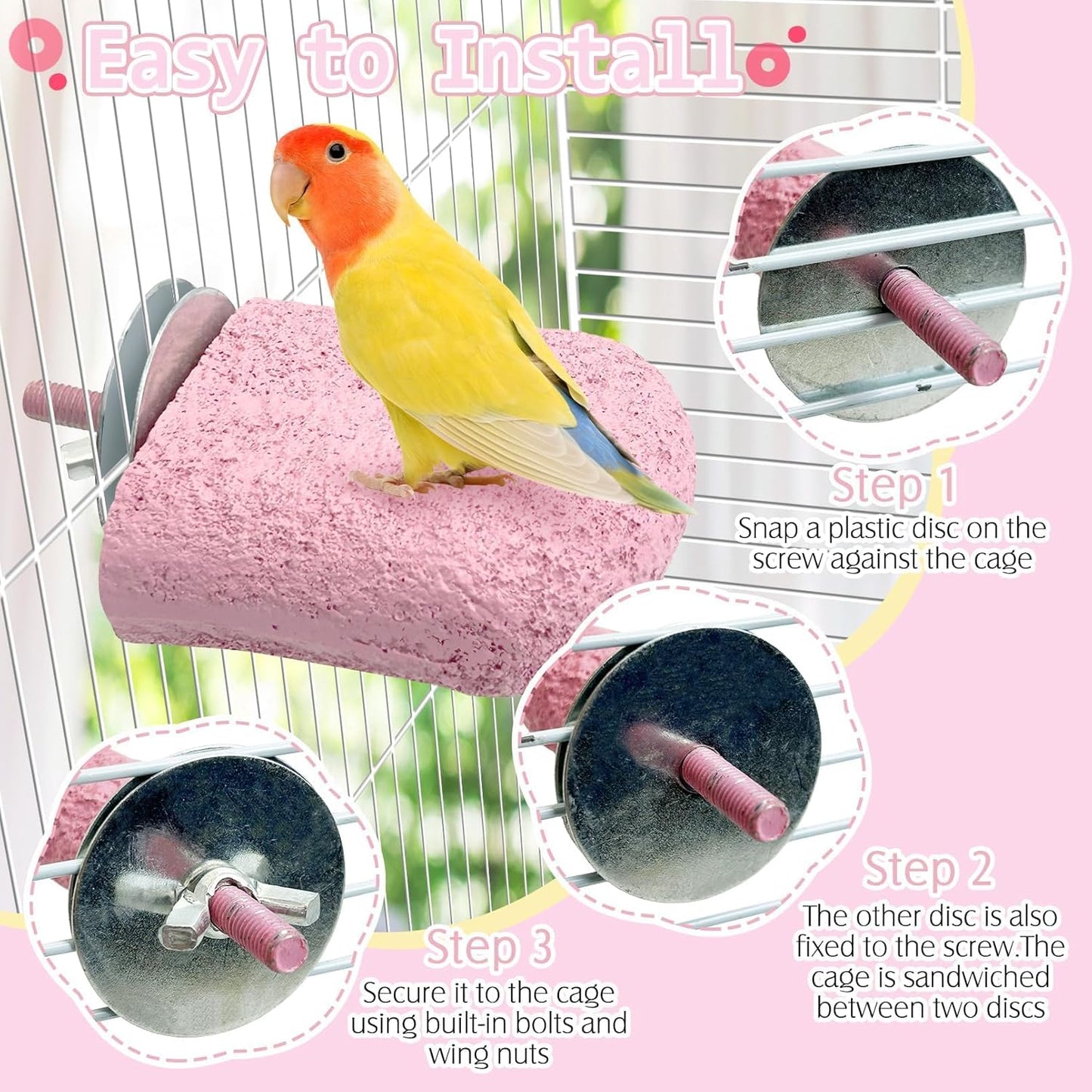 PINVNBY 5 Pack Bird Perch Resin Bird Beak Grinding Stone Parrot Cage Perch Stand Platform Foot Claws Trimmer Chew Toy Bird Cage Accessories for Budgie Cockatiel Conure Lovebird Finch (Pink)