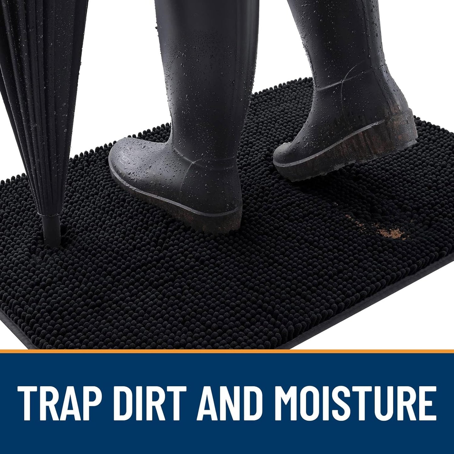 OLANLY Dog Door Mat for Muddy Paws 54x24, Absorbs Moisture and Dirt, Absorbent Non-Slip Washable Doormat, Quick Dry Chenille Mud Mat for Dogs, Entry Indoor Entryway Carpet for Inside Floor, Black