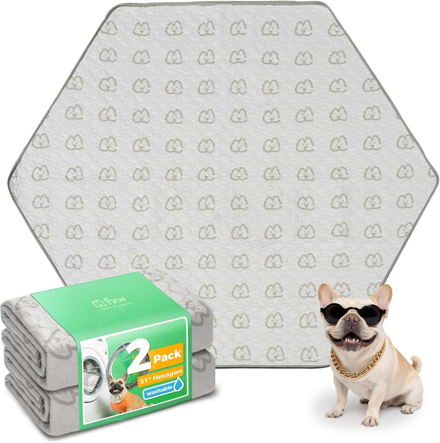 FXW Washable Pee Pads for Dogs, Puppy Pads with Super Absorbent, Specifically Designed for FXW Rollick/Homeplus 24inch 6 Panels Dog Playpen, 31" Hexagon, Khaki, 2 Packs