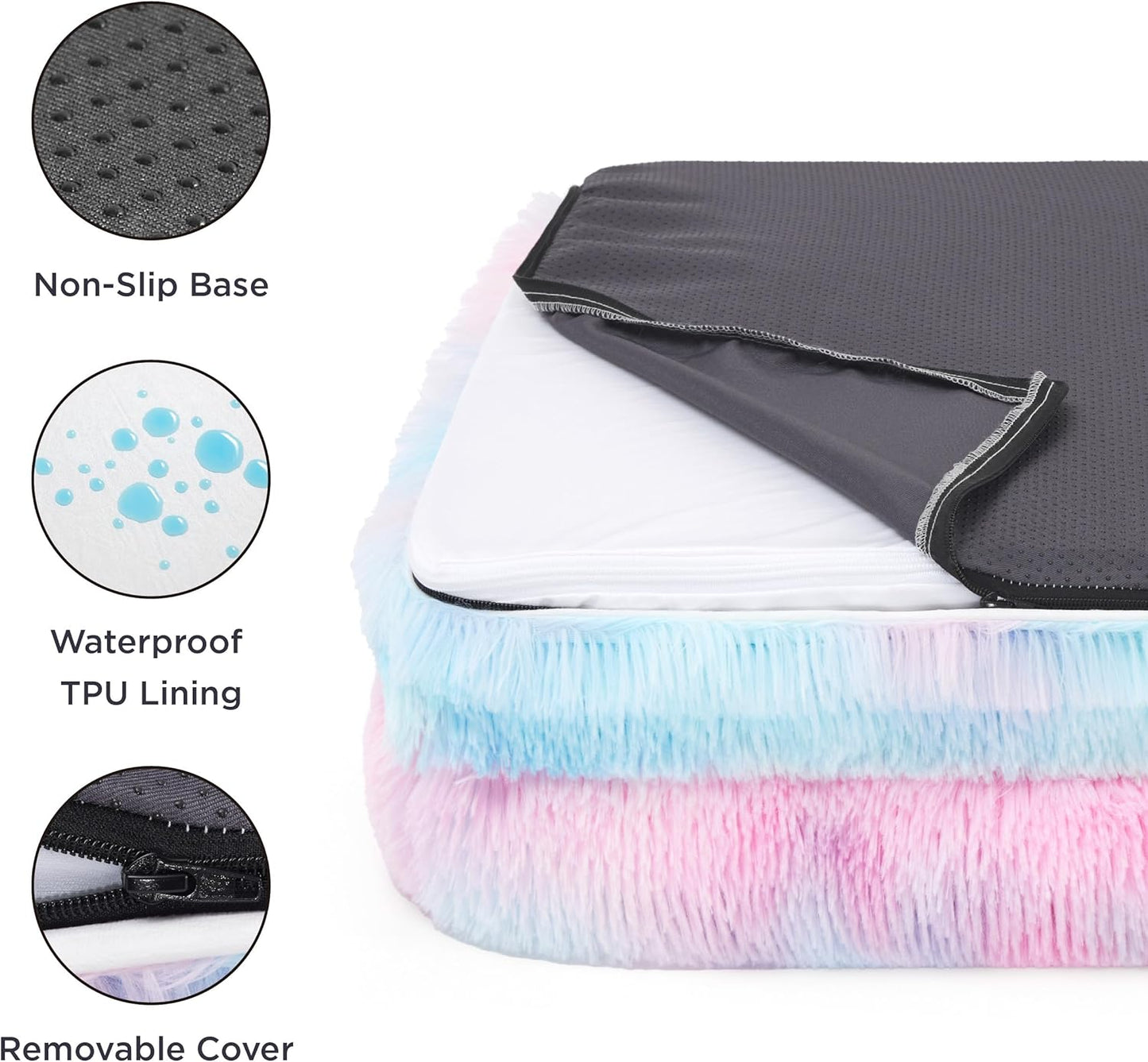 Bedsure Orthopedic Dog Bed Medium Size Dogs - Washable Medium Dog Cat Bed Waterproof, Comfort Pet Couch Sofa with Washable Removable Cover, Pets Bed with Nonskid Bottom, Long Faux Fur-Multi Color, 28"