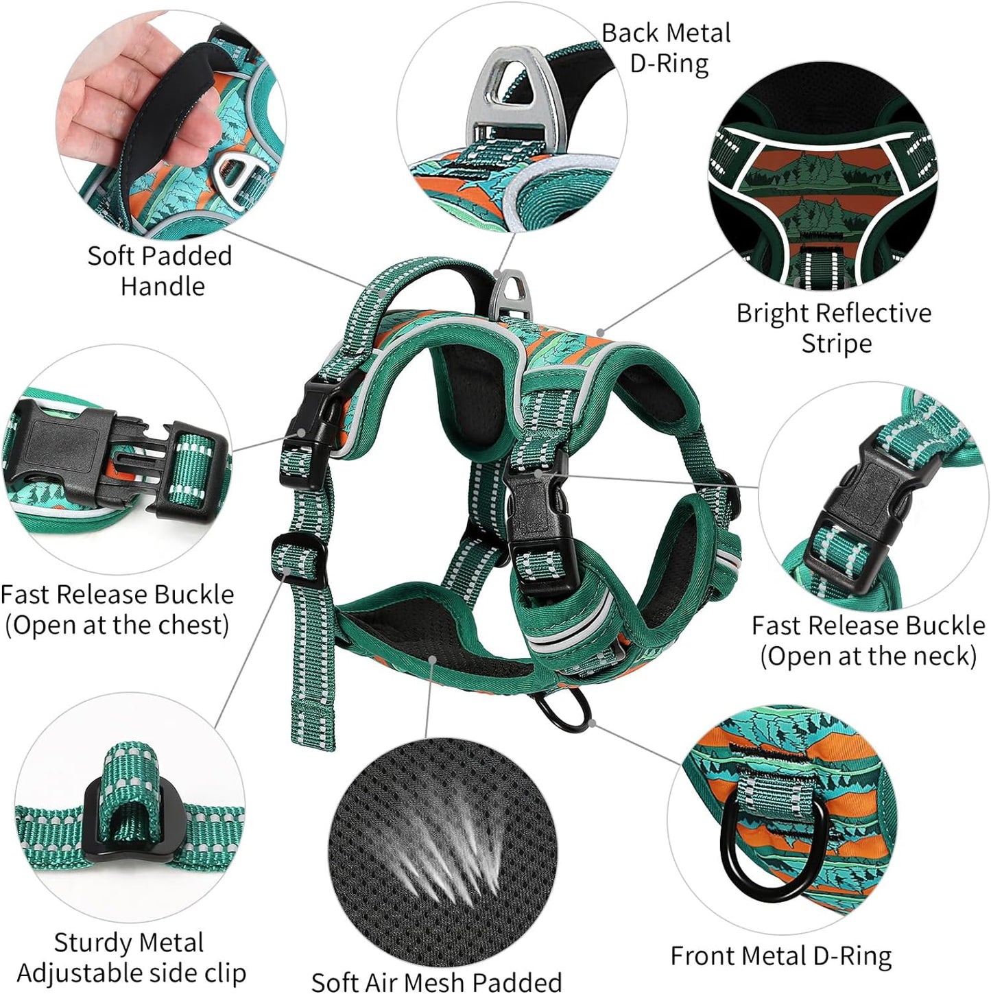 Timos No Pull Dog Harness,No Choke Front Clip Dog Reflective Harness,Adjustable Soft Padded Pet Vest with Easy Control Handle for Large Dogs,Wilderness,L