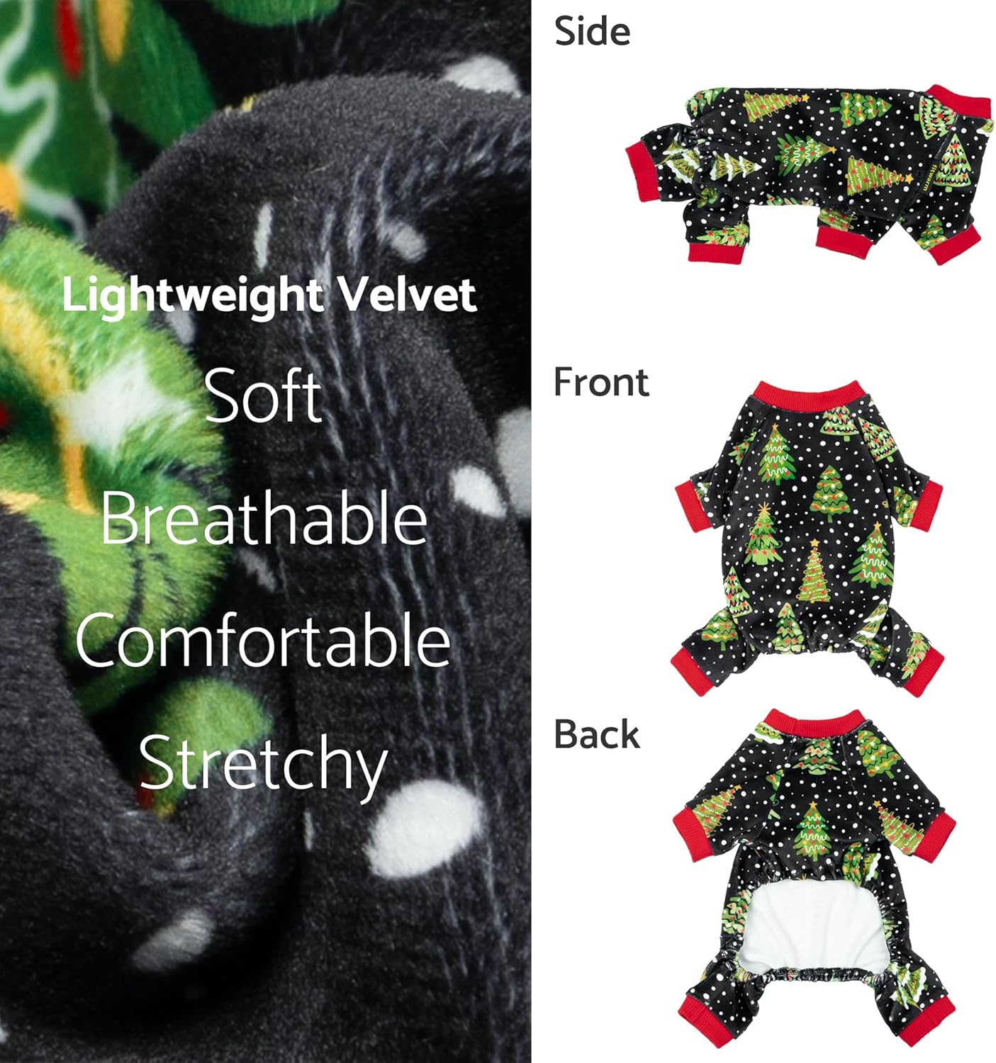 Fitwarm Christmas Tree Dog Pajamas, Christmas Clothes for Small Dogs Boy Girl, Holiday Pet Outfit, Black, Red, Green, Yellow, Medium