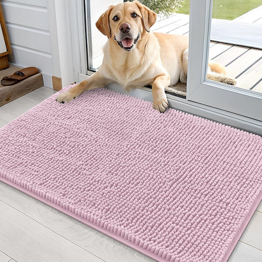 OLANLY Dog Door Mat for Muddy Paws 36x24, Absorbs Moisture and Dirt, Absorbent Non-Slip Washable Doormat, Quick Dry Chenille Mud Mat for Dogs, Entry Indoor Entryway Carpet for Inside Floor, Dusty Rose