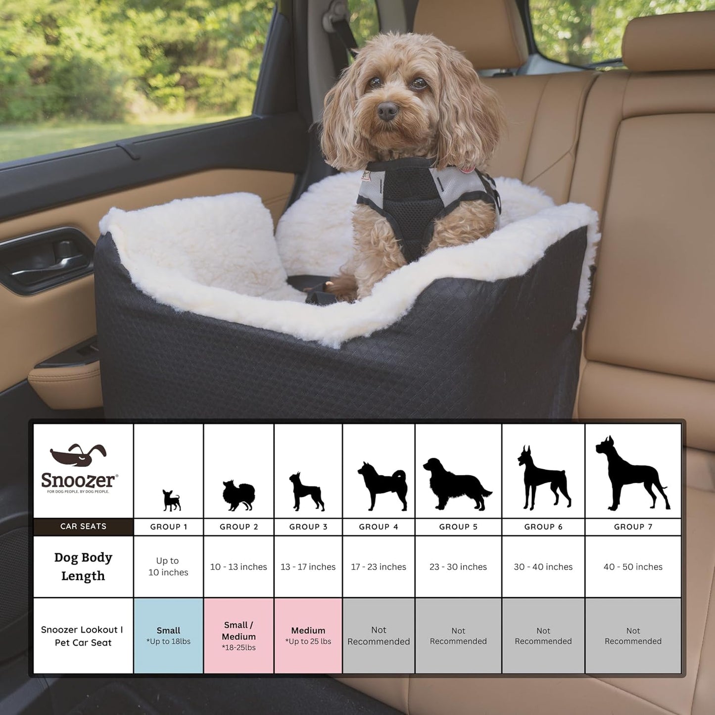 Snoozer Dog Car Seat: Lookout I Dog Booster Car Seat for Dogs Small 5-15 lbs, Size: Small, Fabric: Merlin Linen, Pet Car Seat to Alleviate Car Sickness for Dogs, Removable Machine Washable Cover