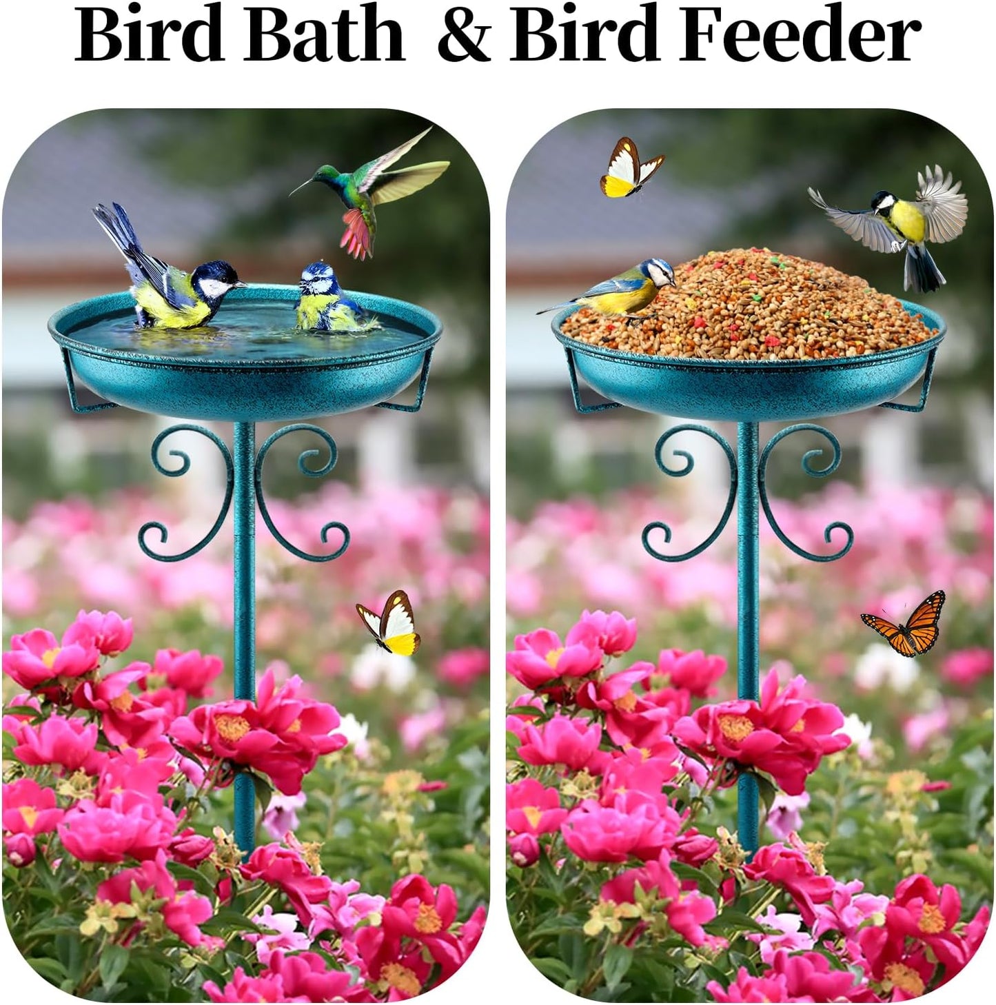 Daoeny 35In Metal Bird Bath for Outside, Vintage Freestanding Birdbaths & Birdfeeder, Bird Baths Feeder Bowl for Outdoors Garden Patio Yard Lawn Decor, Upgraded 5-Pronged Base (Blue)