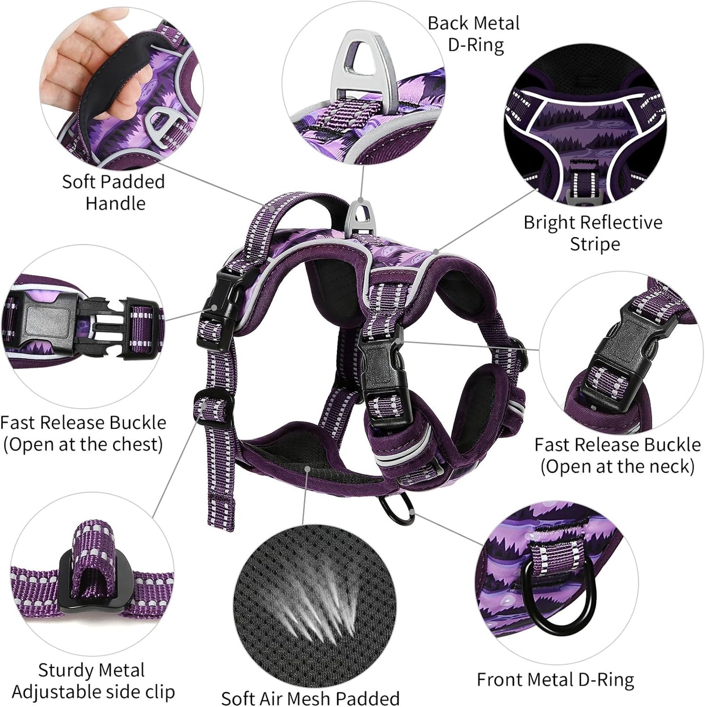 Timos Dog Harness,No-Pull Pet Harness Adjustable Soft Padded Dog Vest,Reflective No-Choke Pet Oxford Vest with Easy Control Handle for X-Large Dogs,Moon Night,XL