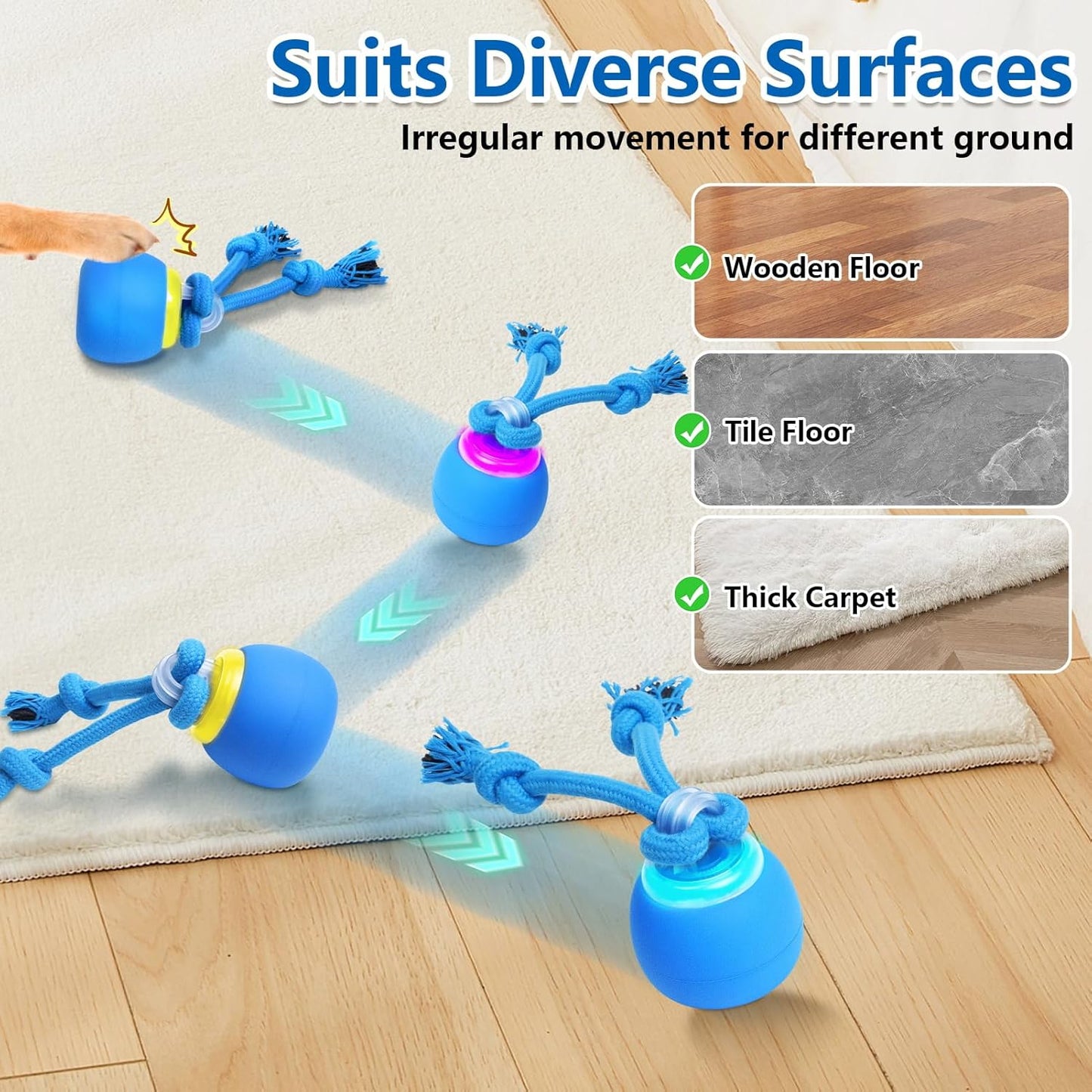 Interactive Dog Toys, Moving Dog Ball with Touch Activated, Active Rolling Ball for Puppy and Medium Dogs, Squeaky, USB Rechargeable