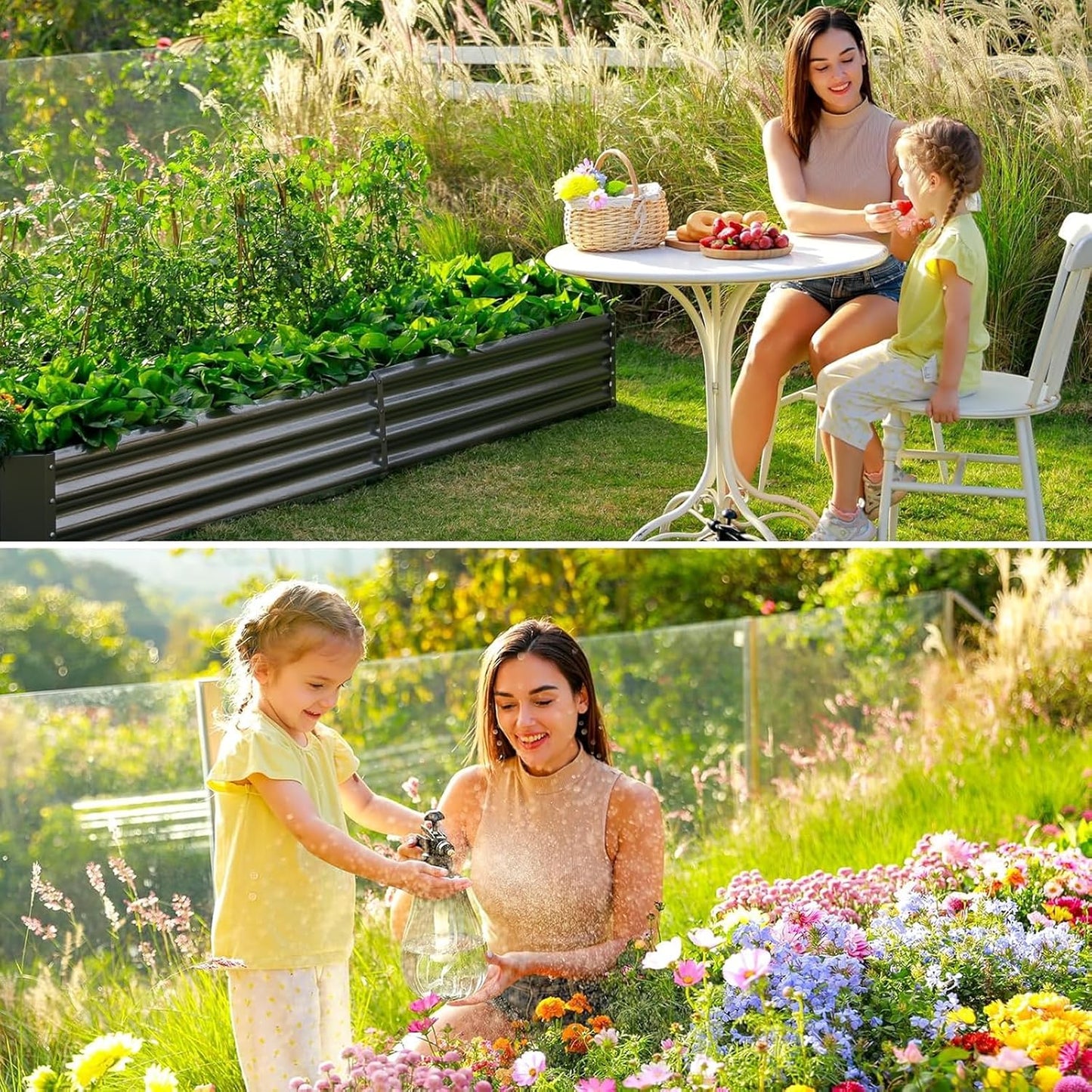 Land Guard 2 Pack 8×4×1ft Galvanized Metal Raised Garden Bed, Metal Planter Kit Box Outdoor for Deep-Rooted Vegetables, Flowers, Green and Herbs (Mid-Grey)