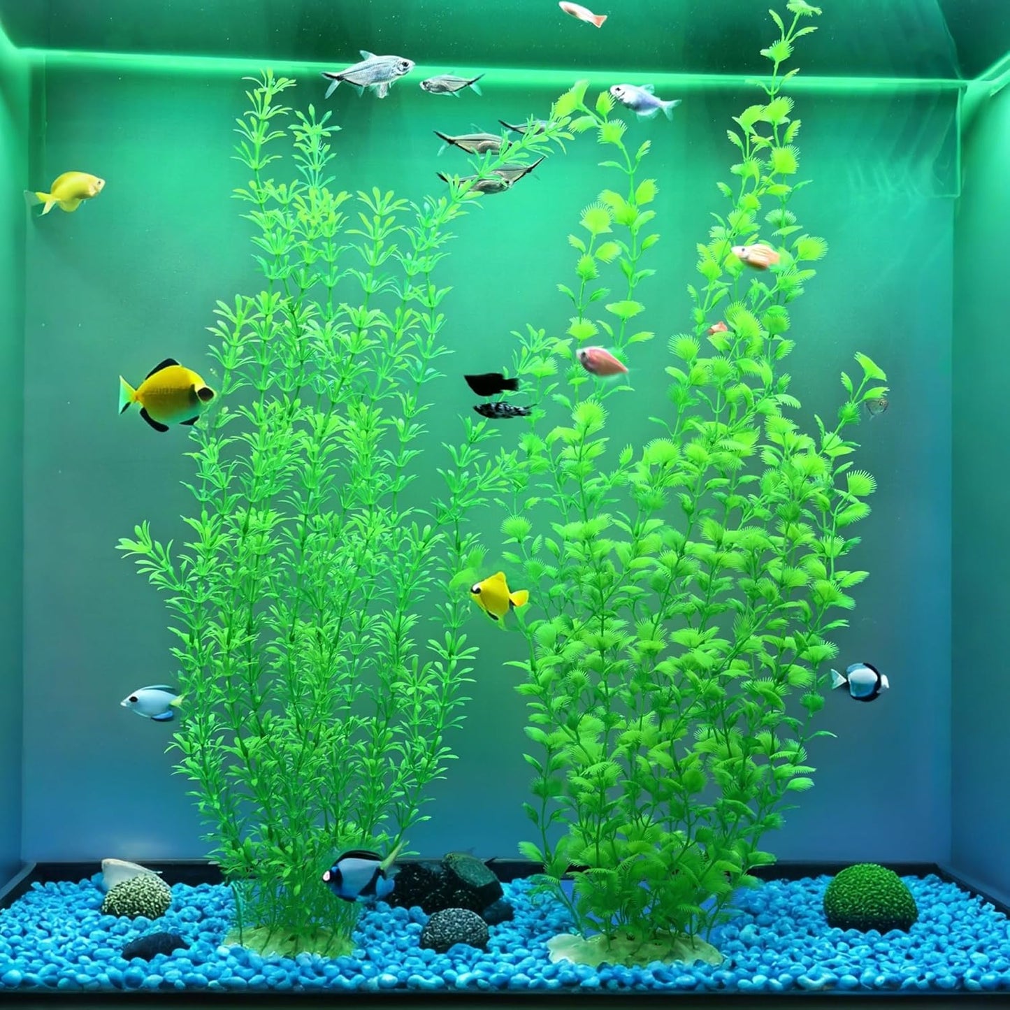 23.6 Inch Tall Aquarium Plants – Large Lifelike Artificial Fish Tank Decorations, Fish Tank Plants Plastic，2 Pcs Adjustable Length, Durable & Safe for Freshwater/Saltwater Aquariums (Green (Style A))
