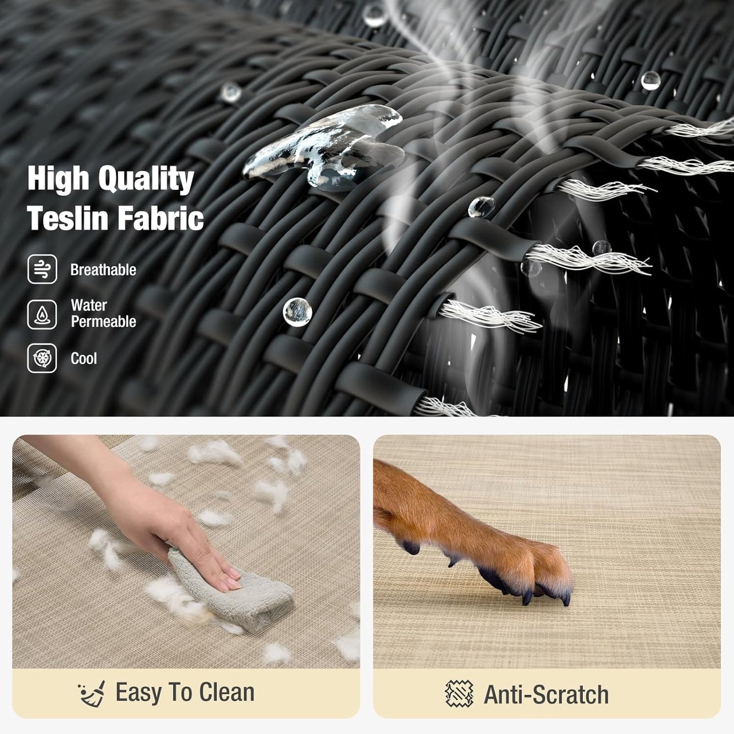 Veehoo Cooling Elevated Dog Bed, Raised Pet Cot with Guardrail & Slope Headrest, Durable Breathable Teslin Mesh, Non-Slip Feet, Washable Dog Couch Bed for Indoor & Outdoor, 47" x 32", Beige Coffee