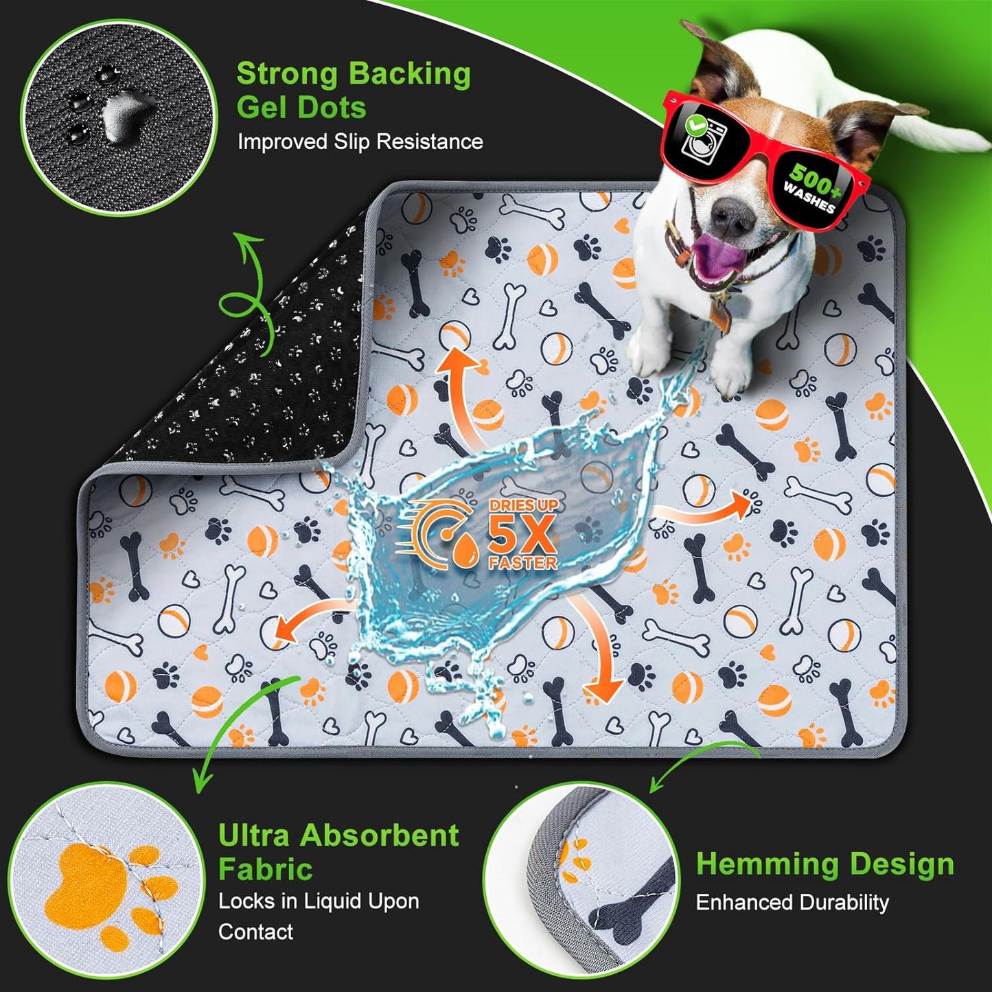 Hompet Dog Grass Pad with Tray Large, 24"x16", 2 Reusable Artificial Turf for Dogs Potty, Waterproof Non-Slip Washable Pee Pads, Quickly Absorbency Portable Dog Litter Box for Indoor/Outdoor Use