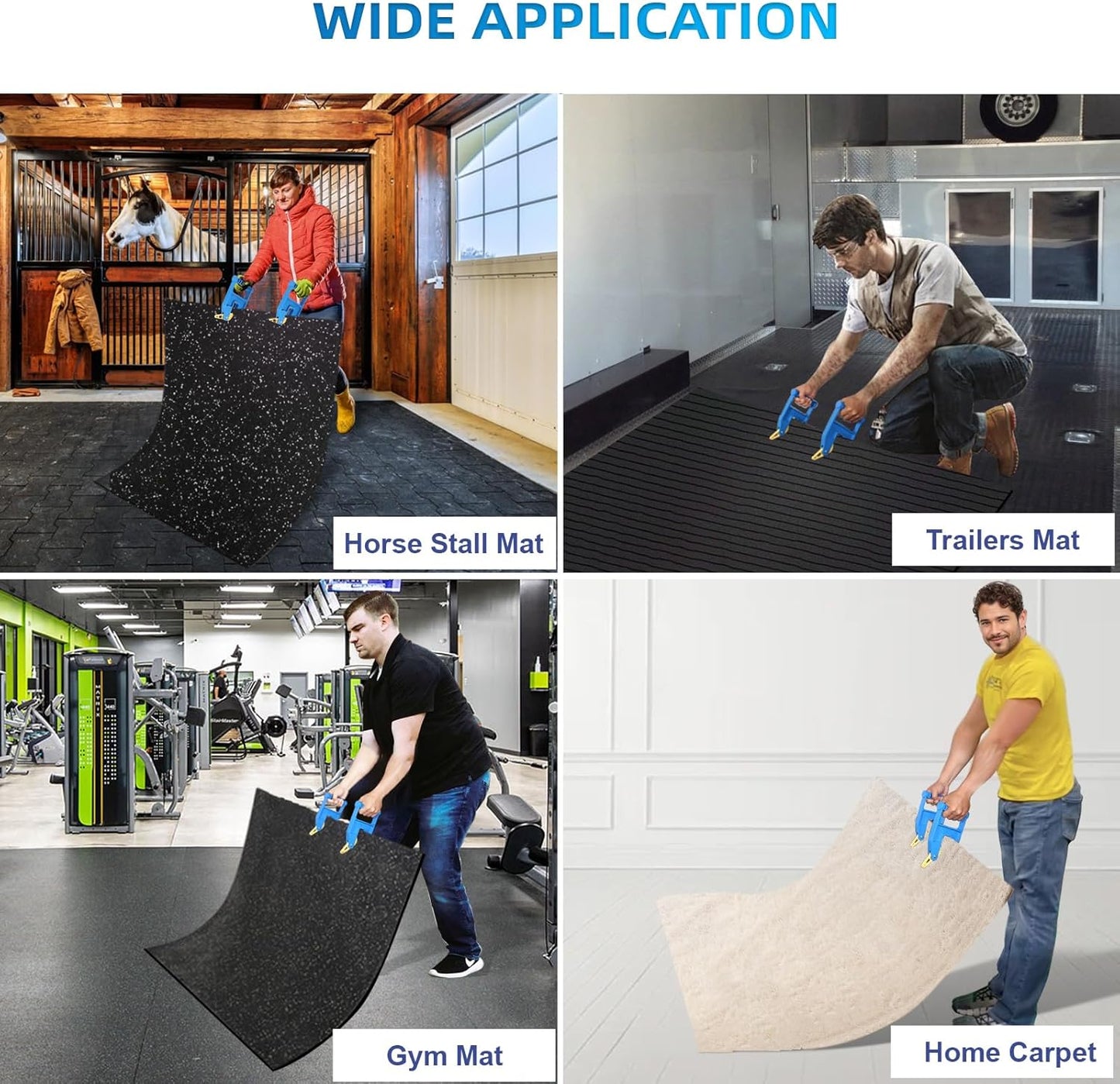 Heavy Duty Stall Mat Grippers - Pair of 2 Mat Movers Tool for Horse Stalls, Gym, Barn, and Trailer, Makes Moving Rubber Mats Easier, Saves Your Back and Hands