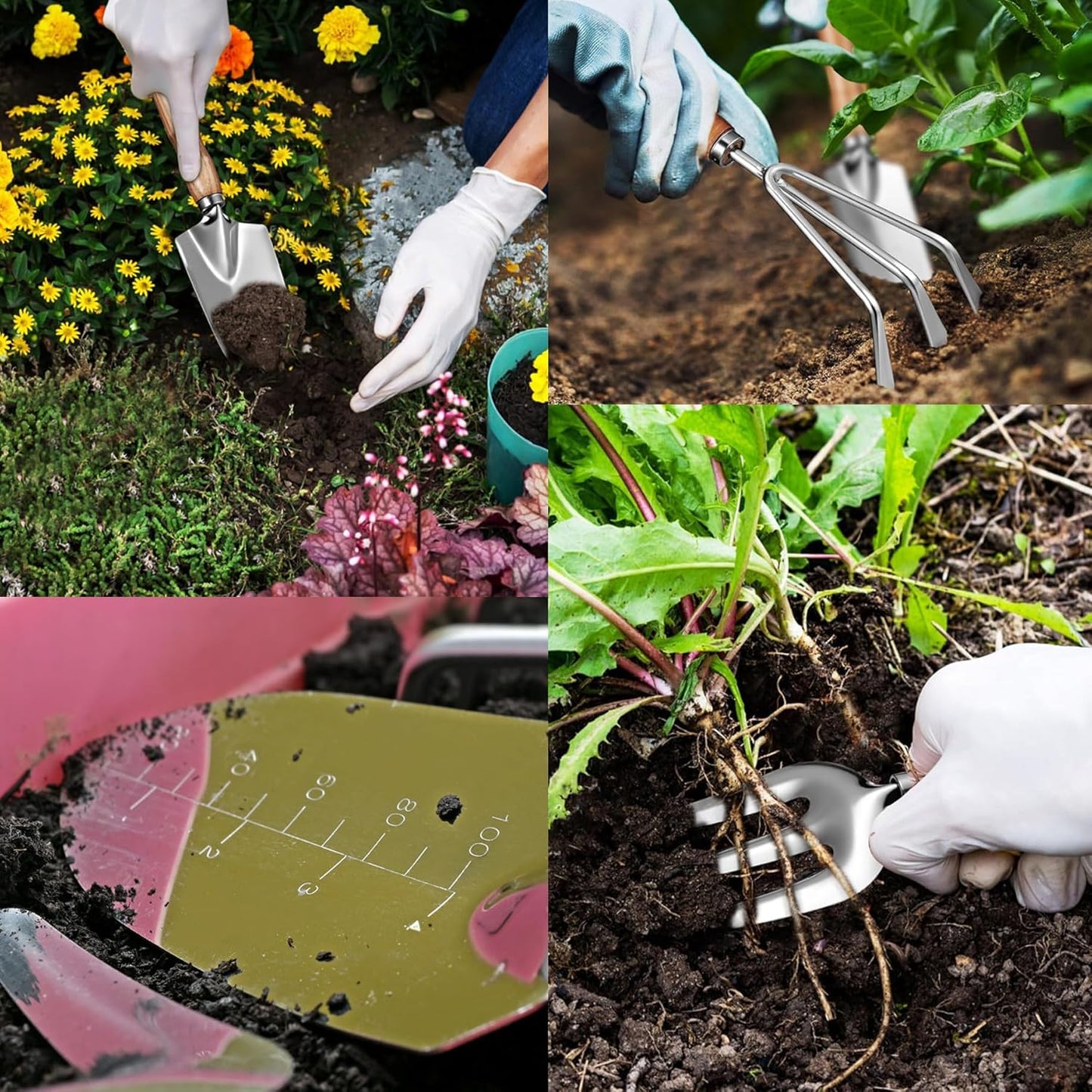 13-Piece Garden Tools Set with Tote Bag & Apron, Repotting Mat - Stainless Steel Heavy Duty Planting Kit, Ergonomic Non-Slip Handles - Gardening Gift for Women, Mom, Home Gardeners