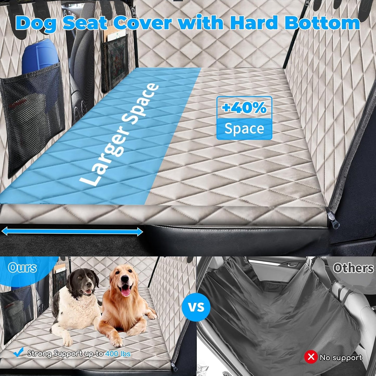 URPOWER XL Dog Back Seat Extender for Crew Cab Truck, Hard Bottom Dog Car Seat Cover Waterproof Dogs Car Hammock Pet Backseat Bed, Pet Truck Accessories for F150 / RAM 1500/ Tundra Crew Cab