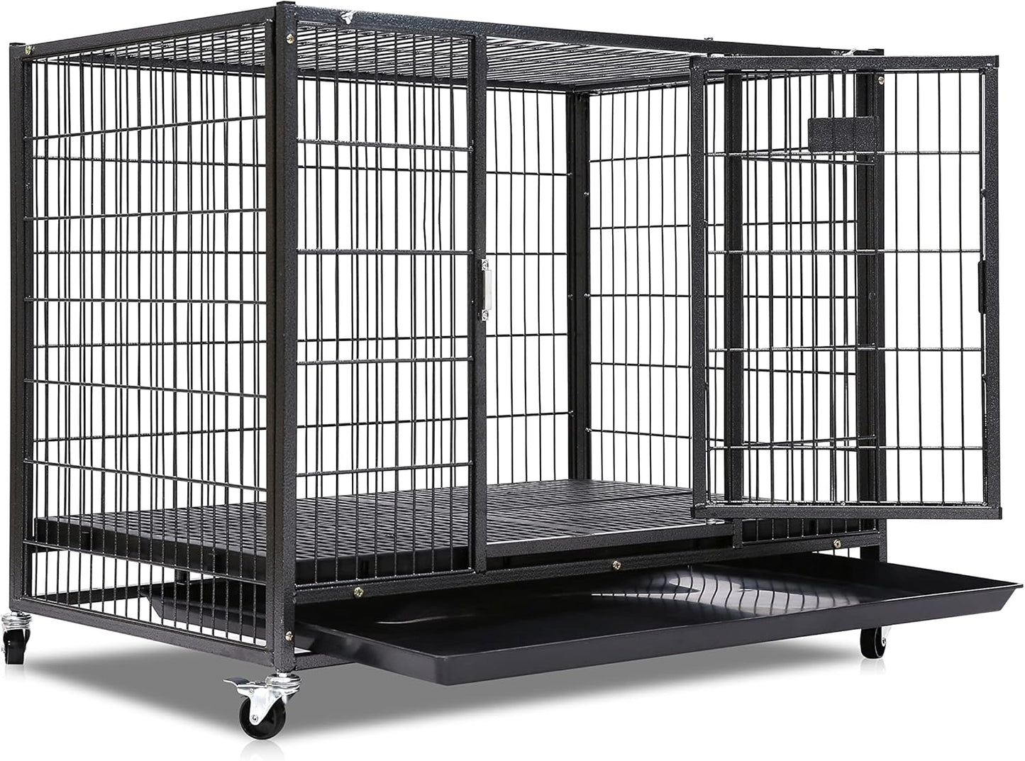 Homey Pet 37" Stackable Larger Heavy Duty Dog Cage w/Plastic Floor Grid, Open Top & Casters