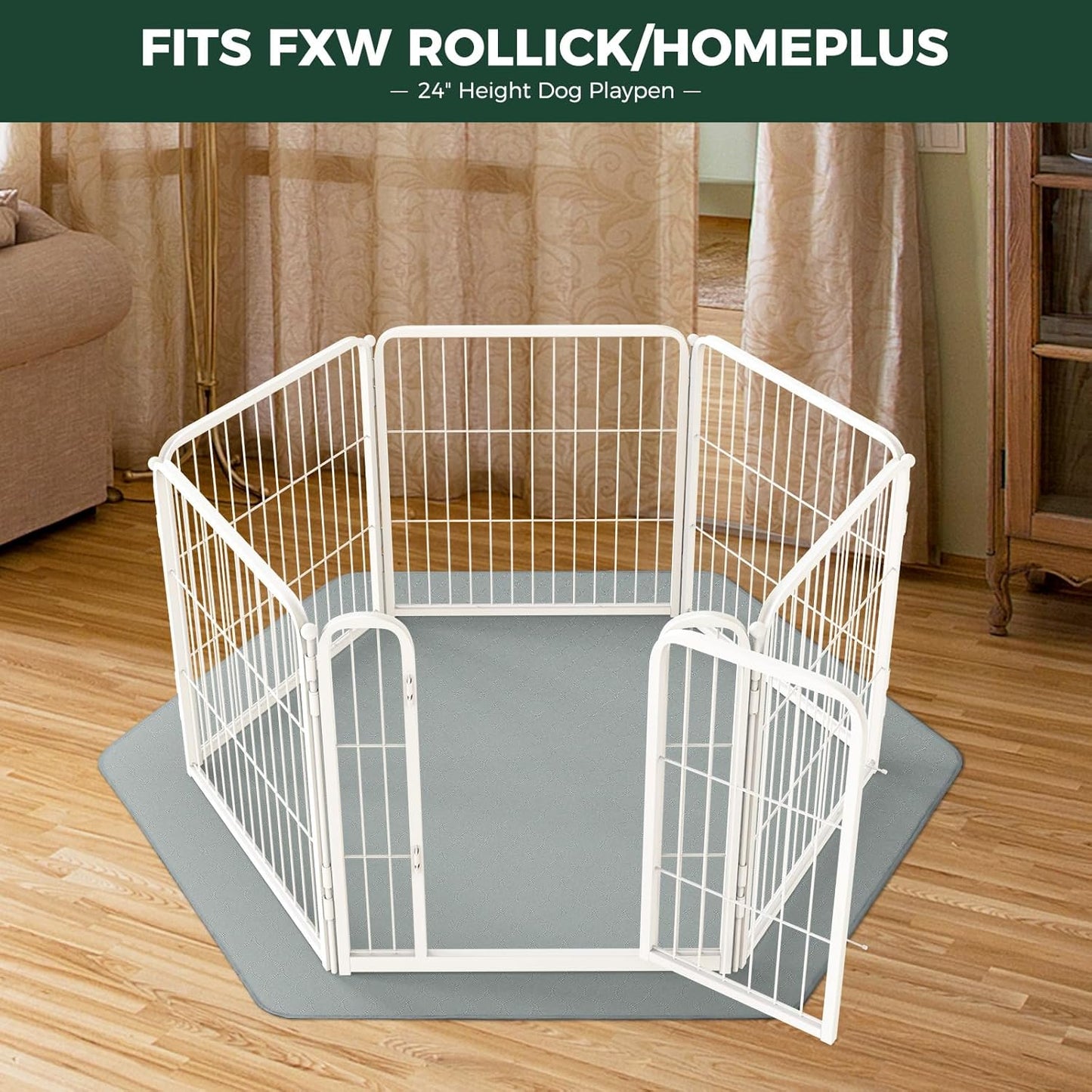 FXW Washable Pee Pads for Dogs, Puppy Pads with Super Absorbent, Specifically Designed for FXW Rollick/Homeplus 32inch 6 Panels Dog Playpen, 35" Hexagon, Gray, 1 Pack