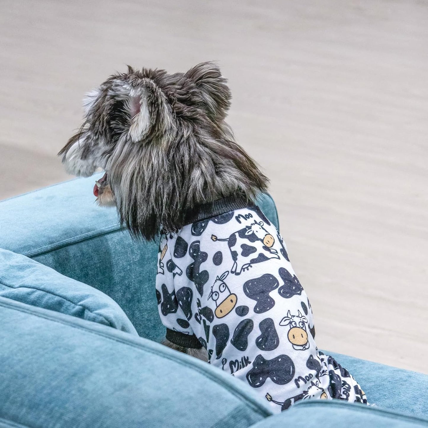 CuteBone Dog Halloween Pajamas Puppy Onesies Small Dogs Soft Pjs Coat Cat Apparel Comfy Pet Christmas Clothes Outfit Doggie Bodysuit P281S (Cow moo, Medium)