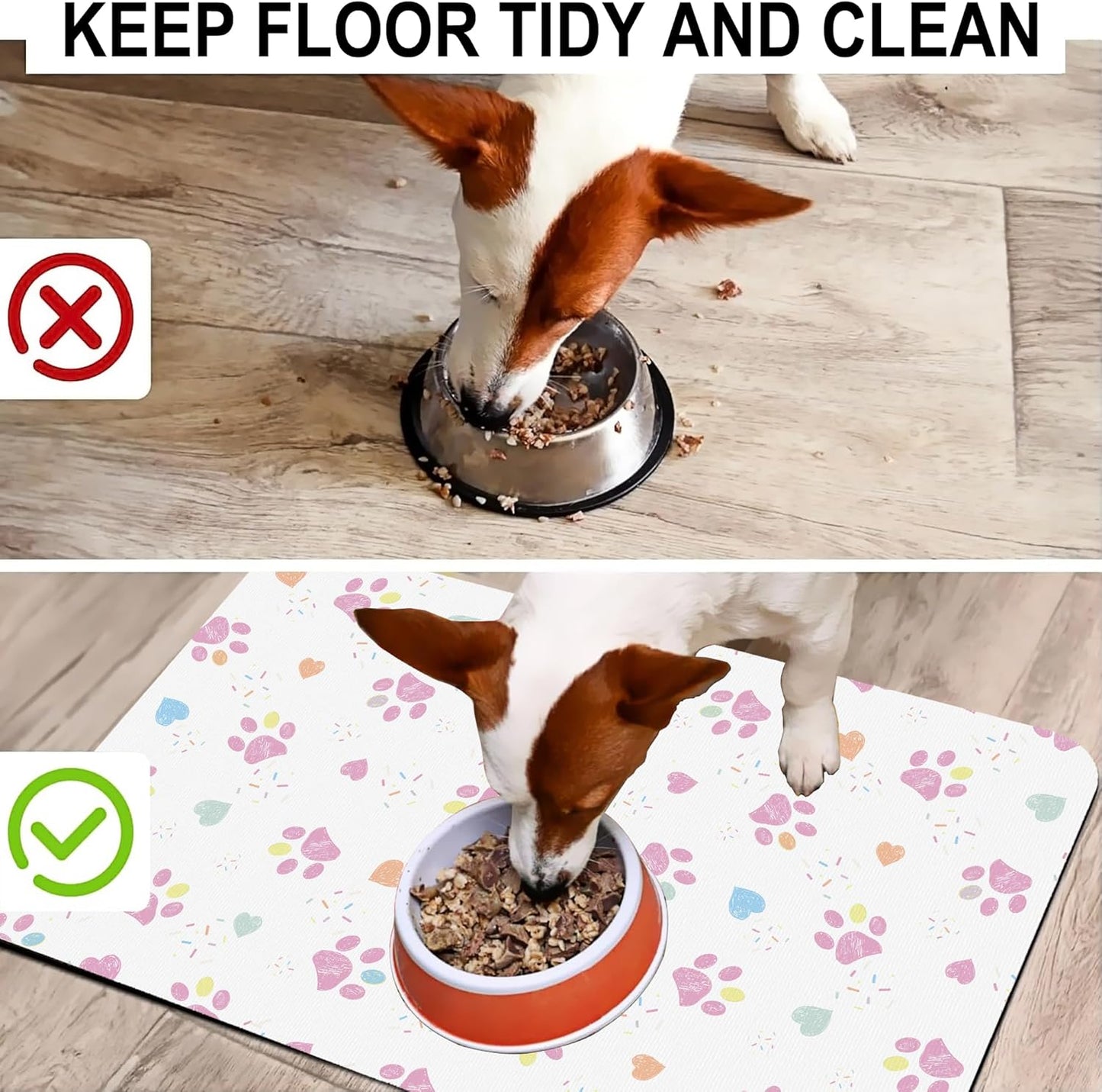 Pink Dog Paw Pet Feeding Mat for Floors-Absorbent Dog Bowl Mat for Food and Water, Quick Dry Pet Cat Feeding Mats with Non Slip Bottom, Mess-Free Dog Accessories 12"x20"