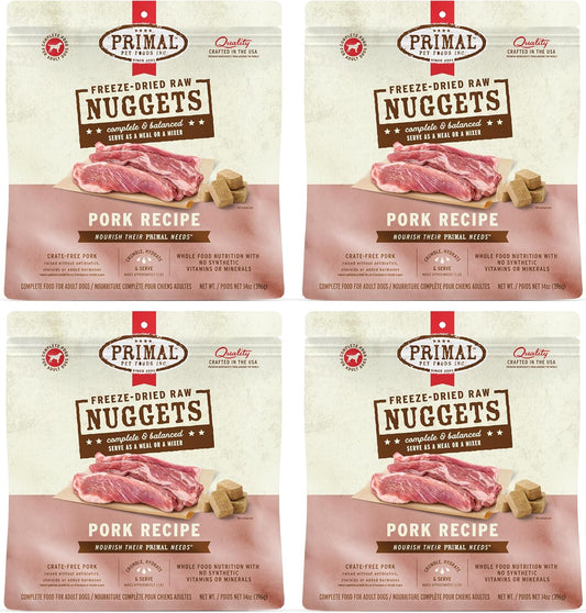 Primal Freeze Dried Raw Dog Food Nuggets, Pork, Complete & Balanced Meal, Also Use as Topper or Treat, Premium, Healthy, Grain Free, High Protein Raw Dog Food, 14 oz (Pack of 4)