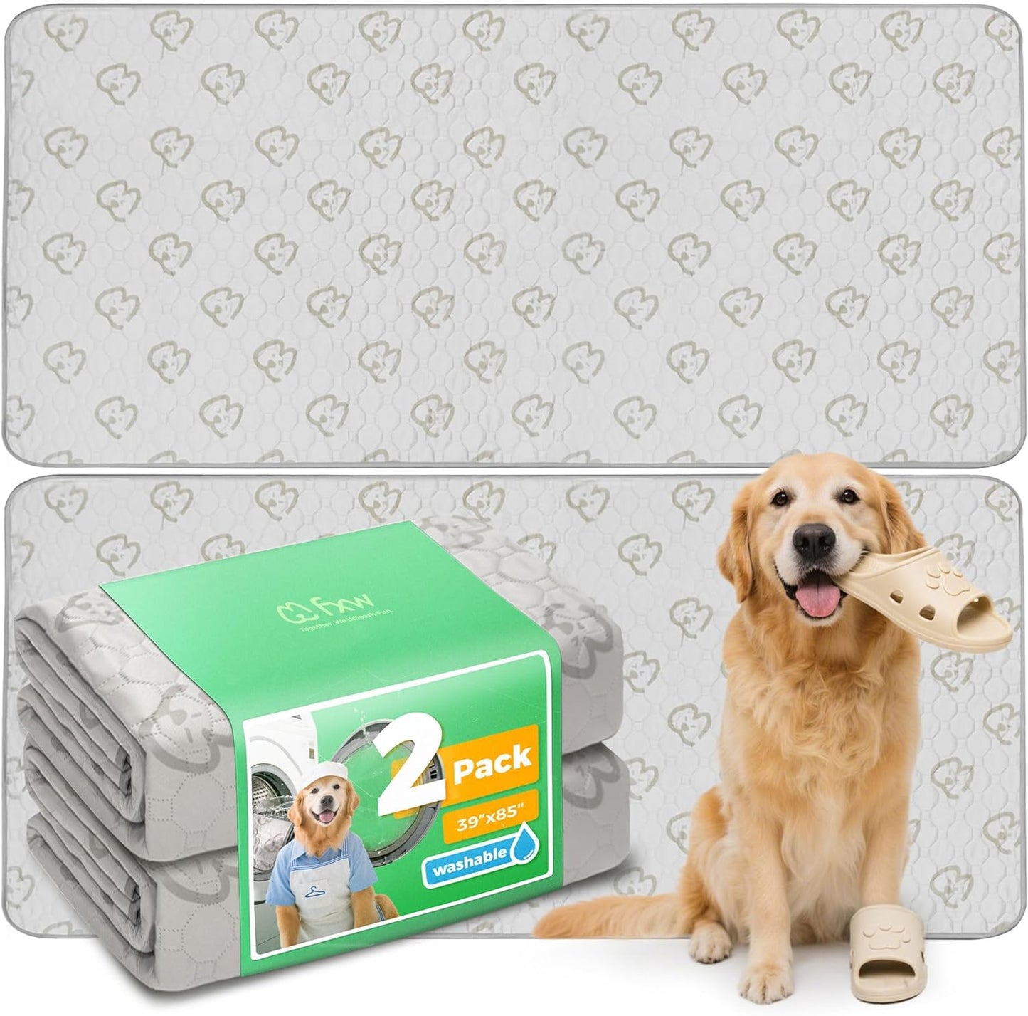 FXW Washable Pee Pads for Dogs, Puppy Pads with Super Absorbent, Specifically Designed for FXW Rollick/Homeplus 24inch 8 Panels Dog Playpen, 85" × 39" Rectangle, Khaki, 2 Packs