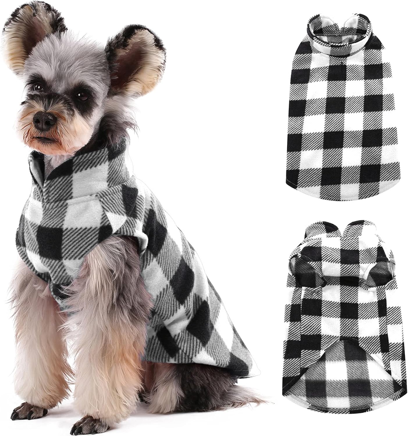 Kuoser Dog Fleece Vest,Warm Plaid Dog Sweater with Leash Hole,Soft Turtleneck Winter Pet Jacket Dogs Coat Pullover for Small Medium Dogs Cats,Spring Fall Cold Weather Christmas Outfit,Black XS