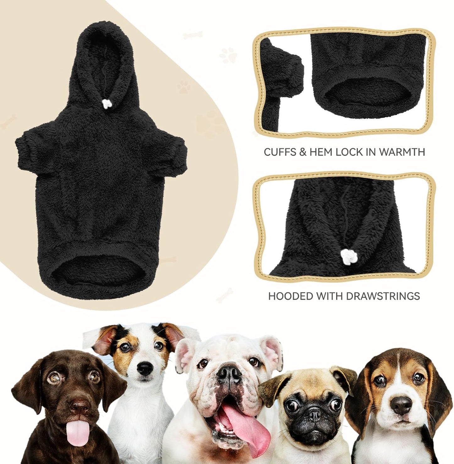 Fuzzy Dog Sweaters for Large Dogs Soft Double-Sided Plush Fleece Pet Sweater Clothes Pet Coats Dog Hoodie Sherpa Hooded Sweatshirt(Black-L)