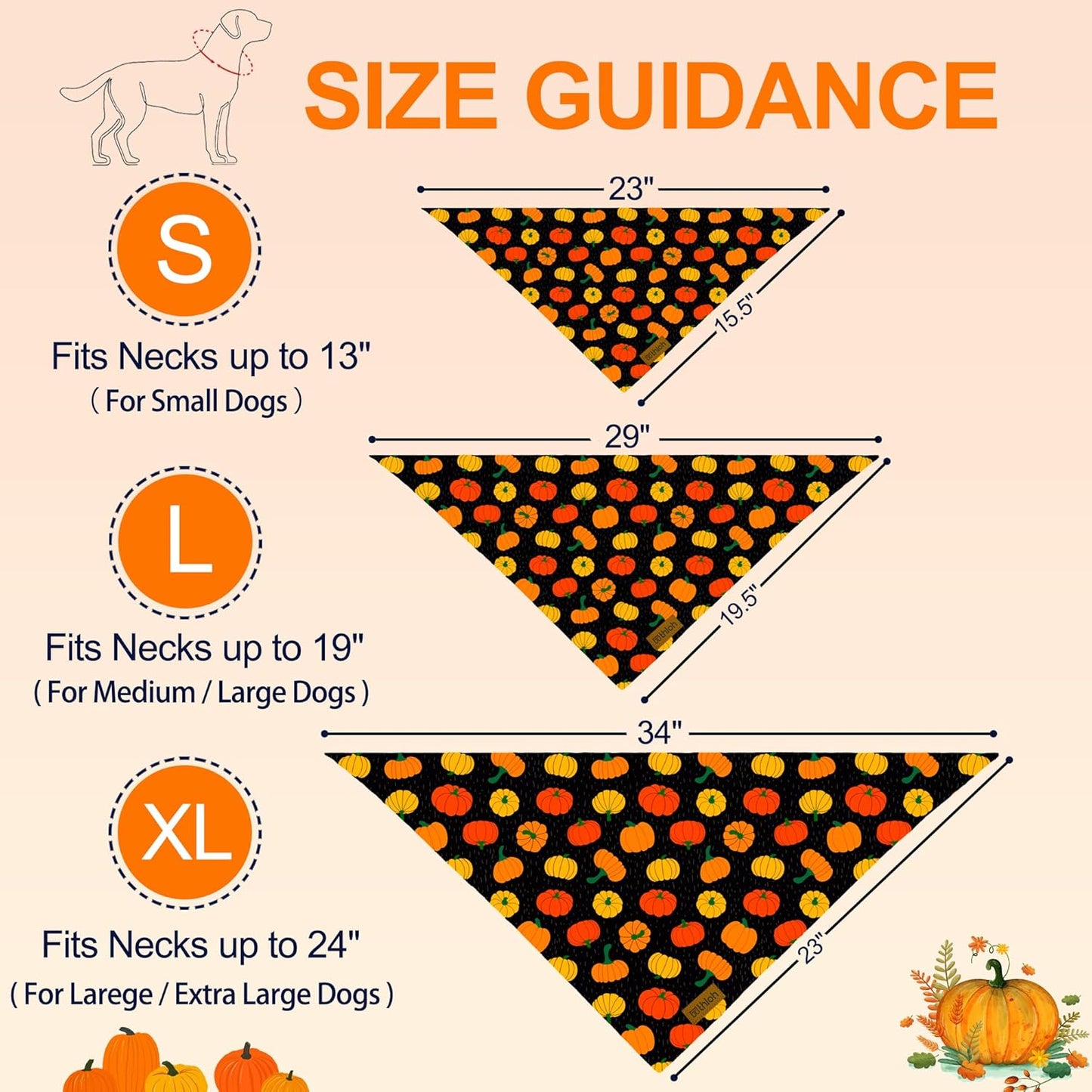 Fall Dog Bandanas - 2 Pack Halloween Thanksgiving Dog Bandana | Reversible Pumpkin and Leaf Pet Scarf for Boy & Girl | Premium Durable Fabric | Holiday Bandana for Medium and Large Dogs (Large)