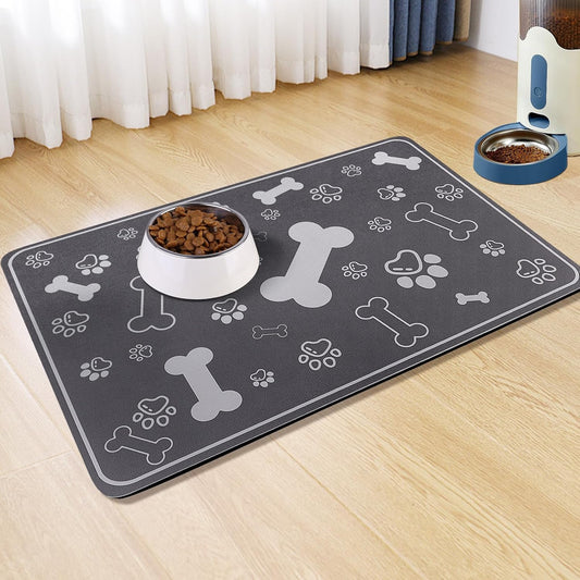 Pet Feeding Mat,Rapid Absorbent Mats for Dog Cat Food, Dog Placemat Water Bowl Mat with Rubber Backing,Messy Drinkers to Protect Floors, Pet Accessories 12"x18" Dark Grey