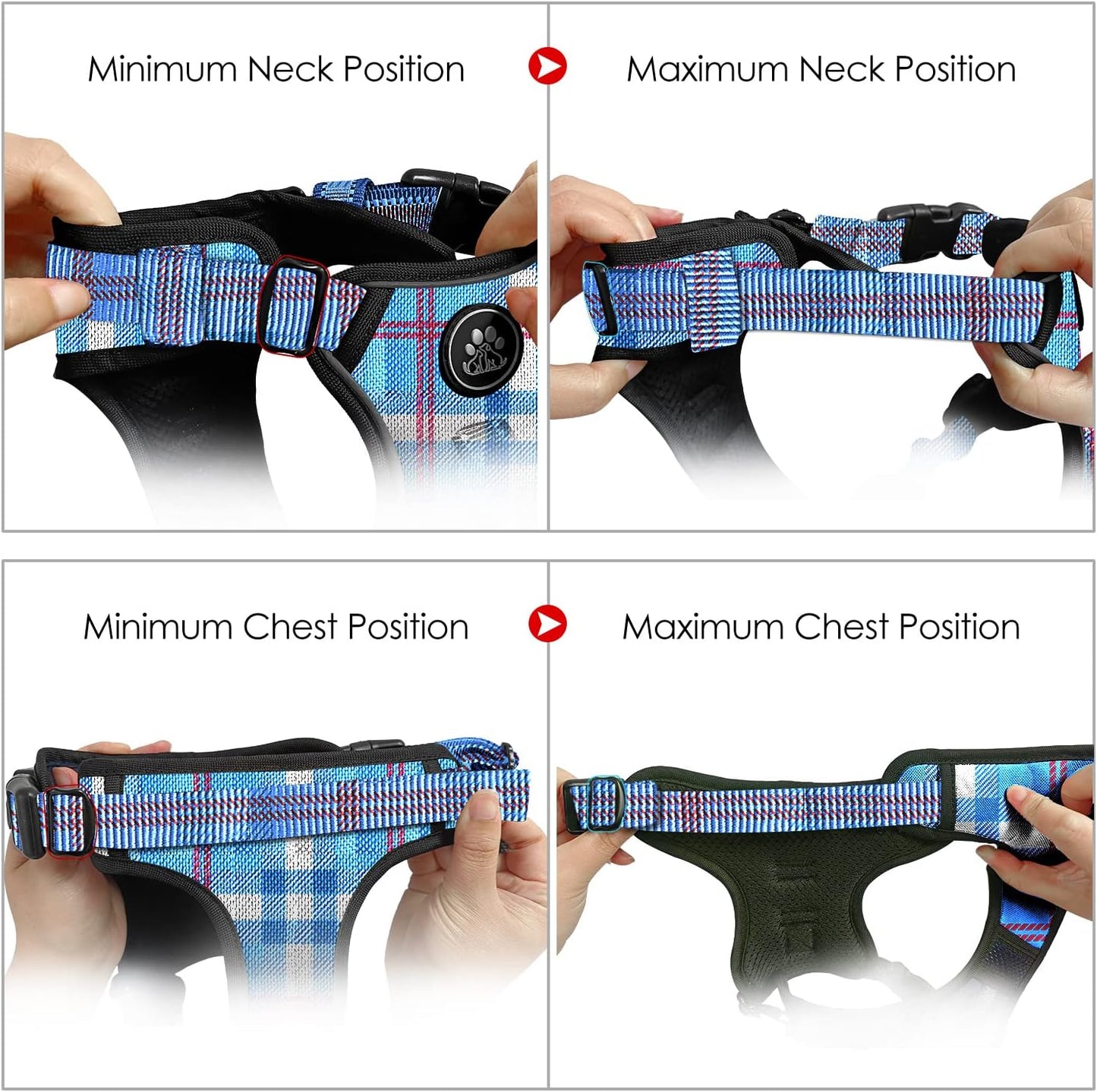 NESTROAD No Pull Dog Harness with Leash, Reflective No Choke Pet Vest Harness,Adjustable Soft Padded Dog Harness with Easy Control Handle for Large Dogs(Checkered Blue,Large)