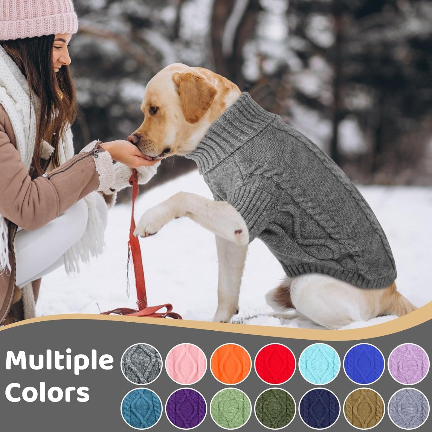 Queenmore Small Dog Pullover Sweater, Cold Weather Cable Knitwear, Classic Turtleneck Thick Warm Clothes for Chihuahua, Bulldog, Dachshund, Pug (Slate Grey, X-Large)