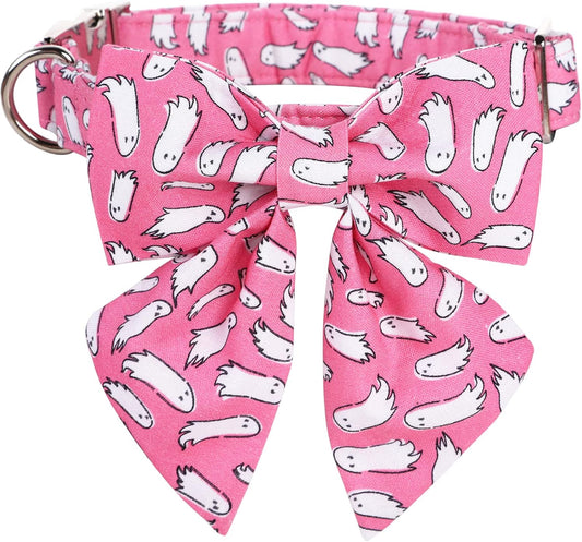 Lionet Paws Dog Collar with Bowtie, Halloween Bowtie for Dogs, Adjustable Comfortable Dog Collar Girl, M, Neck 13.5-22 in