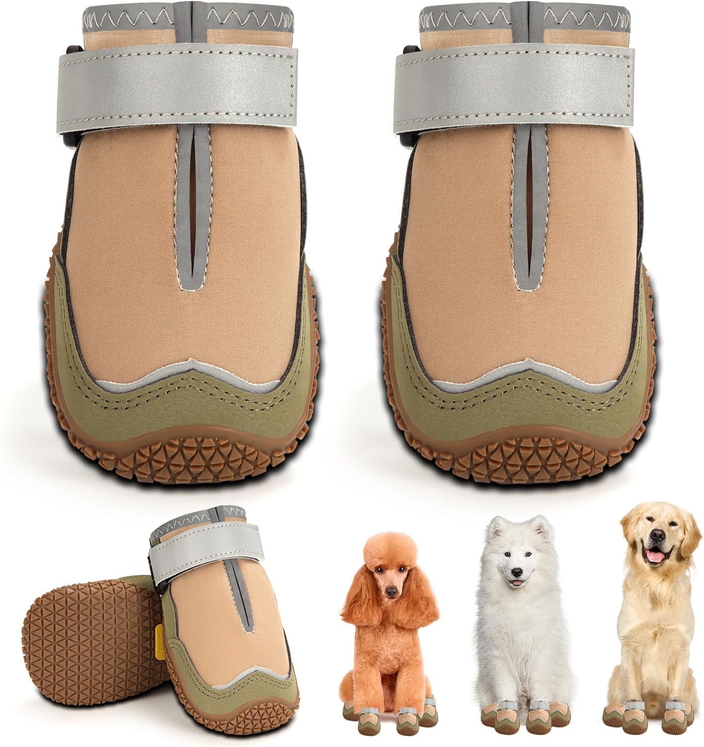 Hcpet Dog Boots for Large Dogs, Dog Shoes for Hot Pavement Winter Snow, Paw Protector Dog Booties Designed for Comfort and Breathability, Outdoor Booties for Small Medium Dogs for Hiking Brown Size 4
