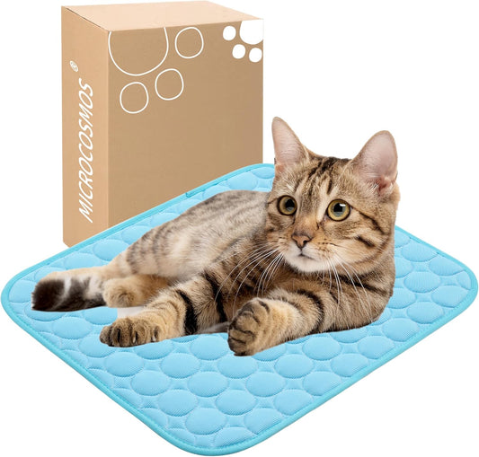 MICROCOSMOS Summer Cooling Mat & Sleeping Pad- Water Absorption Top, Materials Safe, Easy Carry, EZ Clean. Keep Cooling for Pets, Kids and Adults.(Blue, 19" x 15")
