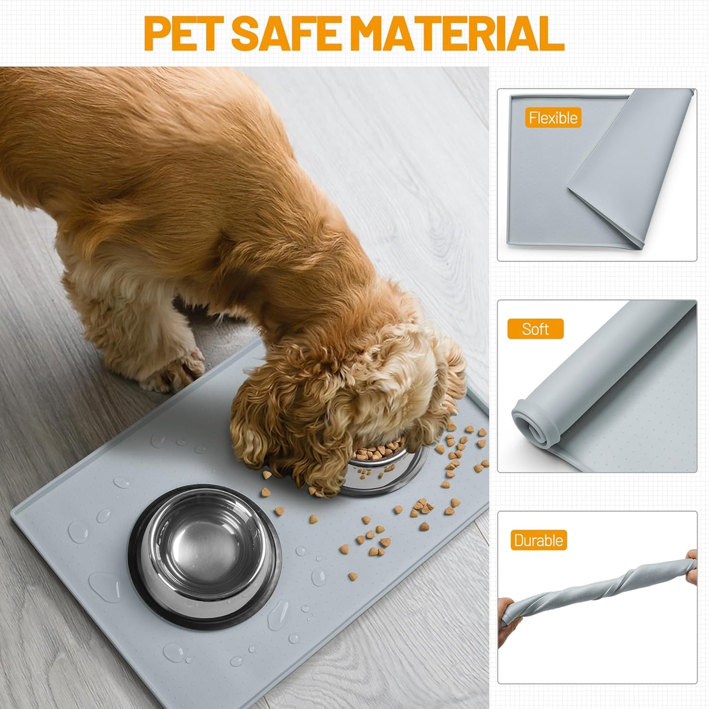 Hubulk Dog Feeding Mat,100% Waterproof Food Grade Silicone Pet Food and Water Bowl Placemat,Dishwasher, High Raised Edge to Prevent Spills,Nonslip Tray to Stop Messes on Floor（24"x16"x0.5", Mist）