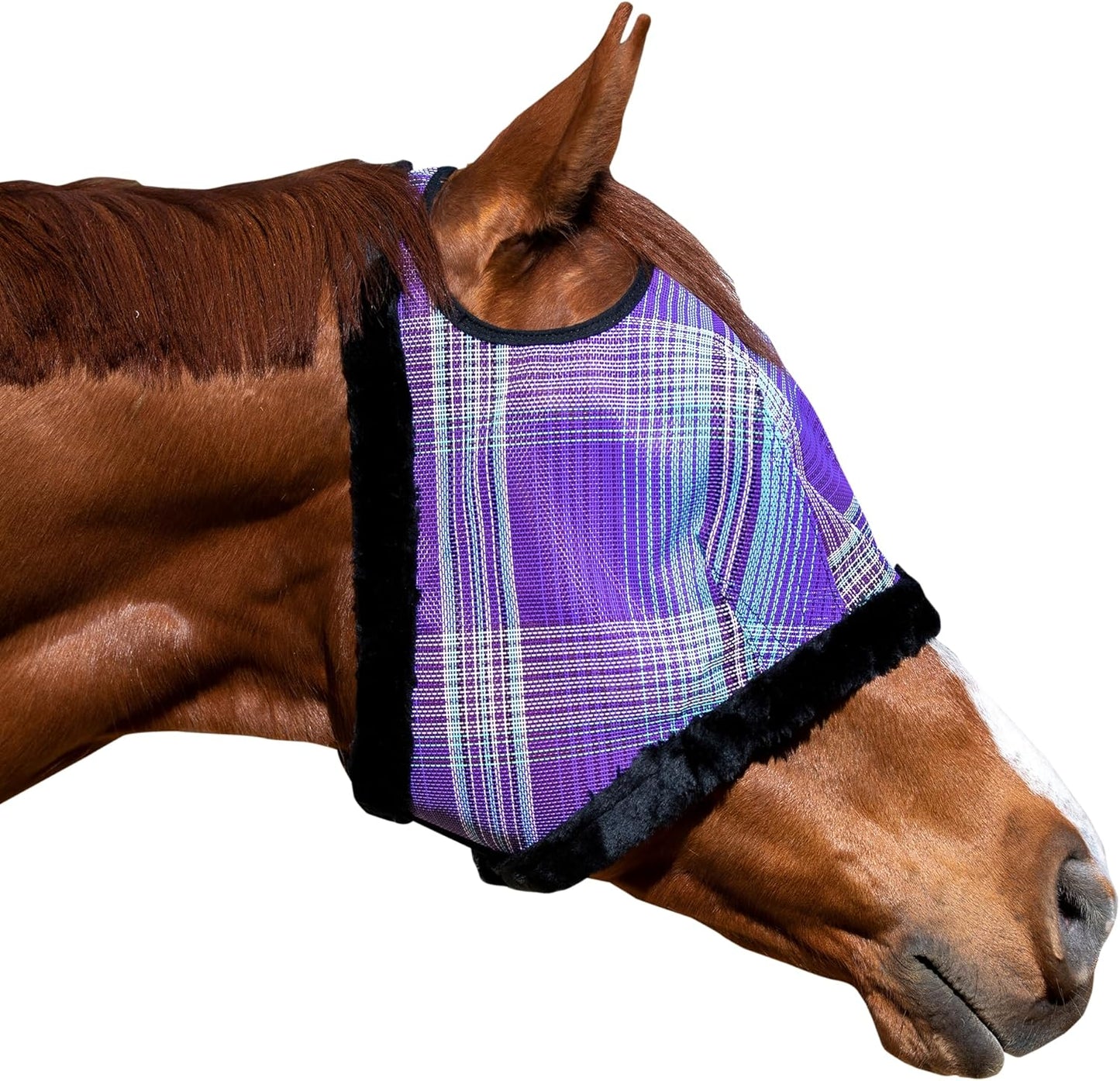 Kensington Fly Mask with Fleece Trim for Horses — Protects Face and Eyes from Flies and Sun Rays While Allowing Full Visibility — Breathable and Non Heat Transferring, Large, Lavender Mint