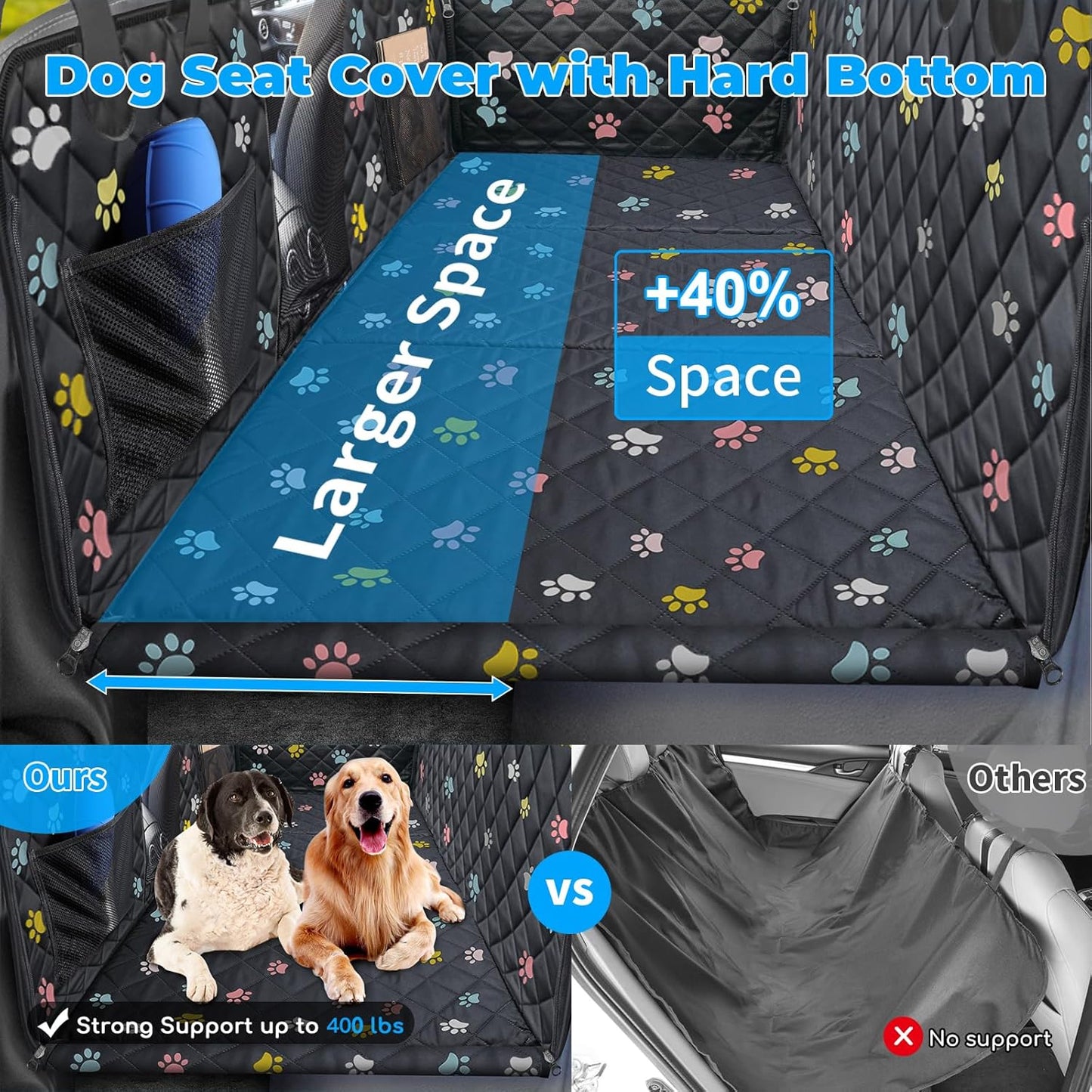 URPOWER Back Seat Extender for Dogs - Hard Bottom Dog Car Seat Cover Holds 400 lbs, Waterproof Dog Hammock Dogs Bed for Cars, SUVs & Small Trucks, Pet Backseat Protector with Mesh Window & Large Space