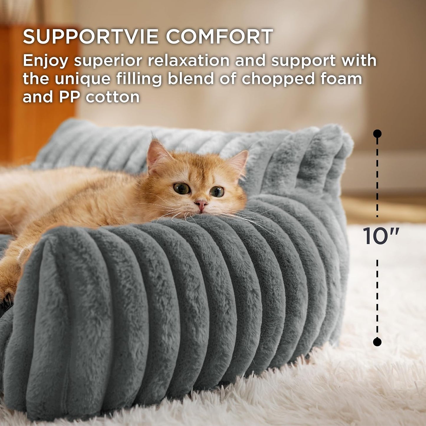 Bedsure Cute Dog Couch for Pets - Fluffy Dog Sofa with Premium Soft Corduroy Fleece, Small Dogs Couch Bed with Washable Cover, Supportive Pet Sofa Bed for Medium Large Dogs, 36inch, Warm Grey
