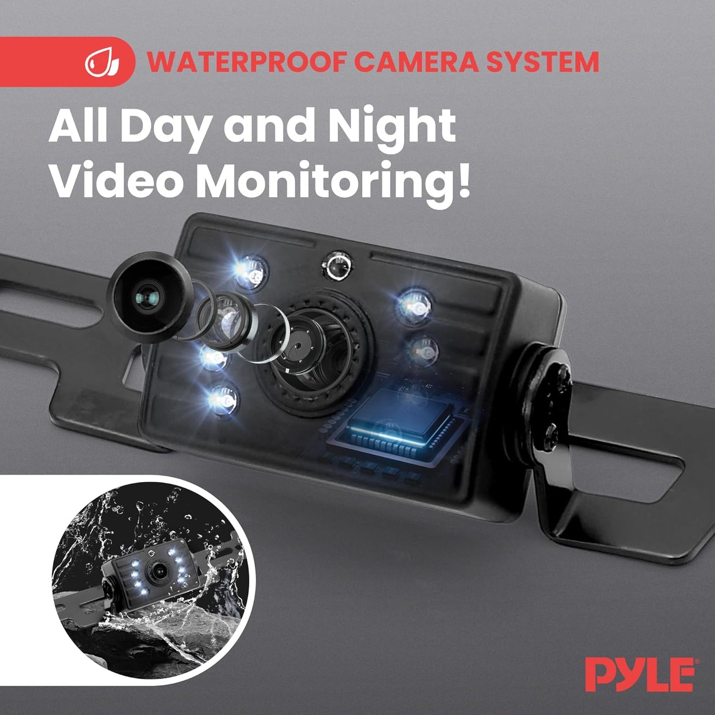 Pyle 7” 1080P HD Digital Wireless Monitor and Wireless License Plate Camera - Waterproof, Night Vision, Single Channel Visual Assistance Kit (12/24V for Bus, Truck, Trailer, Van, RV, Camper)