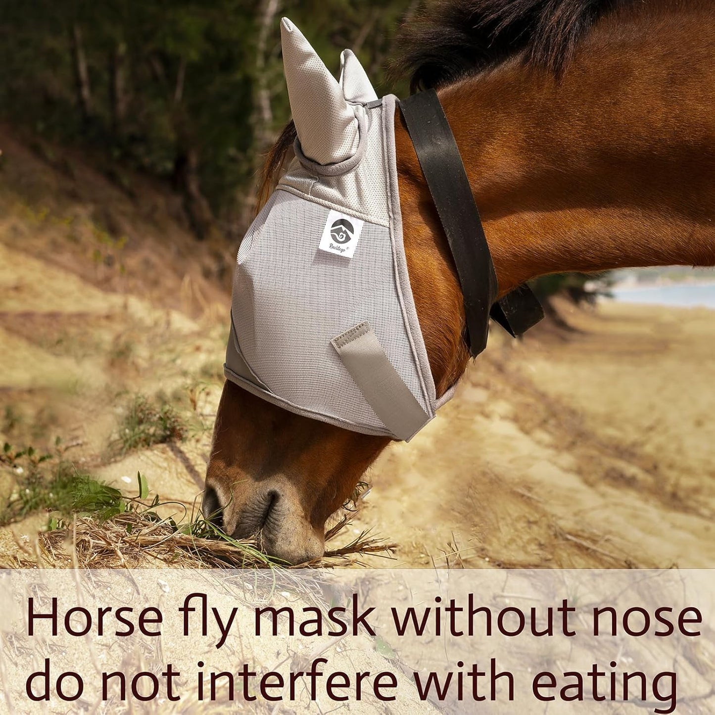 Horse Fly Mask, Adjustable Fly Masks for Horses with Ears, UV Protection from Insect Pests Comfort Mesh Without Nose Average Size Horses Accessories(Extra Large)