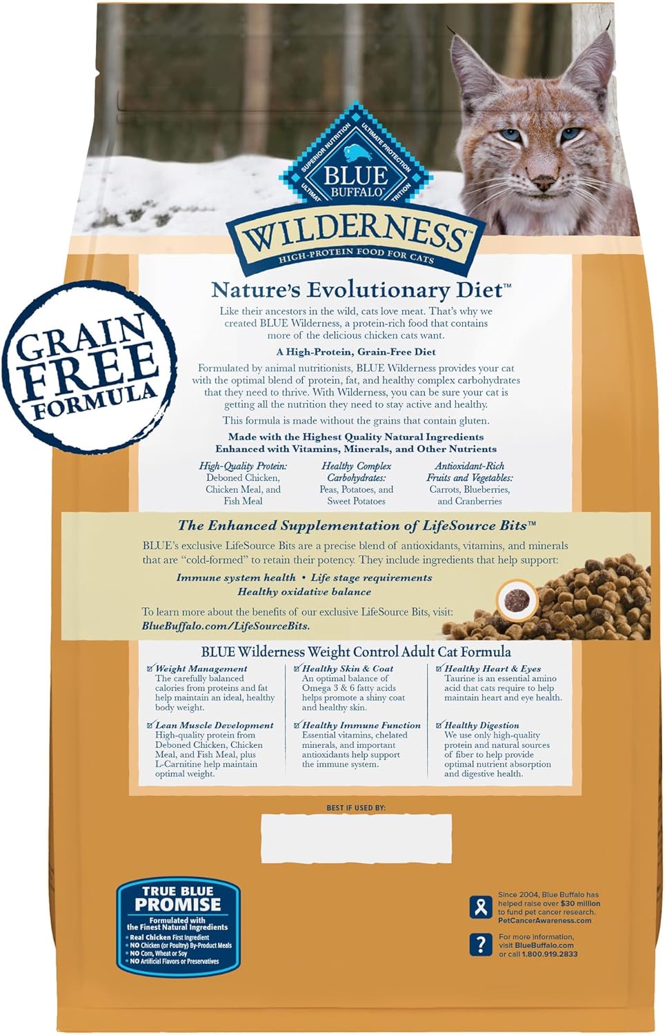 Blue Buffalo Wilderness High-Protein, Grain-Free Natural Dry Food for Adult Cats, Weight Control, Chicken, 11-lb Bag