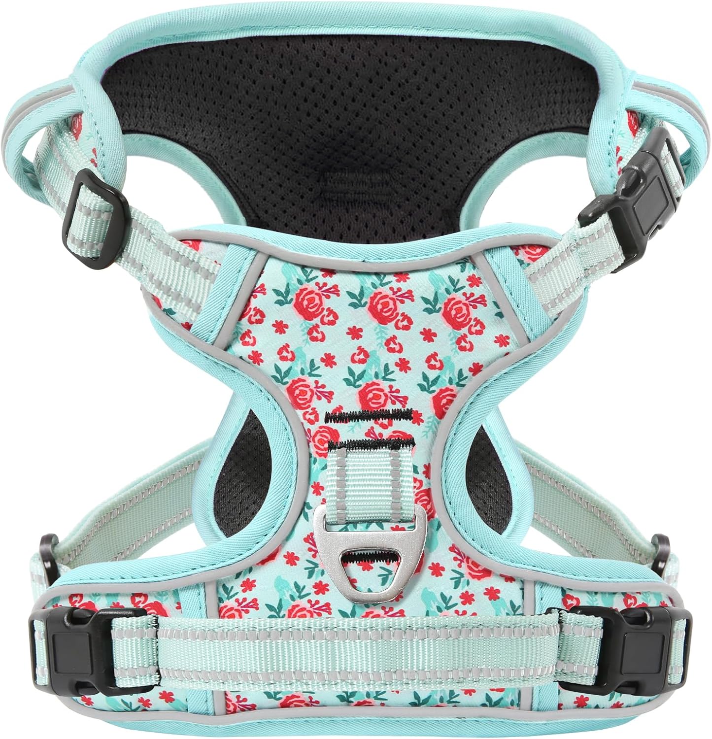 Timos Dog Harness, 3 Snap Buckles No-Pull Soft Padded Dog Vest with 2 Metal Leash Clips,Adjustable Reflective No Choke Pet Harness with Easy Control Handle for Small Dogs,Cyan,S