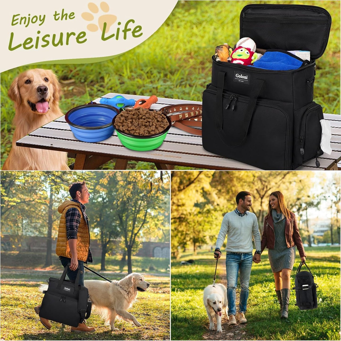 Dog Travel Bag Airline Approved–Pet Travel Tote with Collapsible Bowls,Food Containers & Feeding Mat–Multi-Pocket Organizer for Dogs & Cats, Durable & Water-Resistant for Hiking,Trips,Outdoors