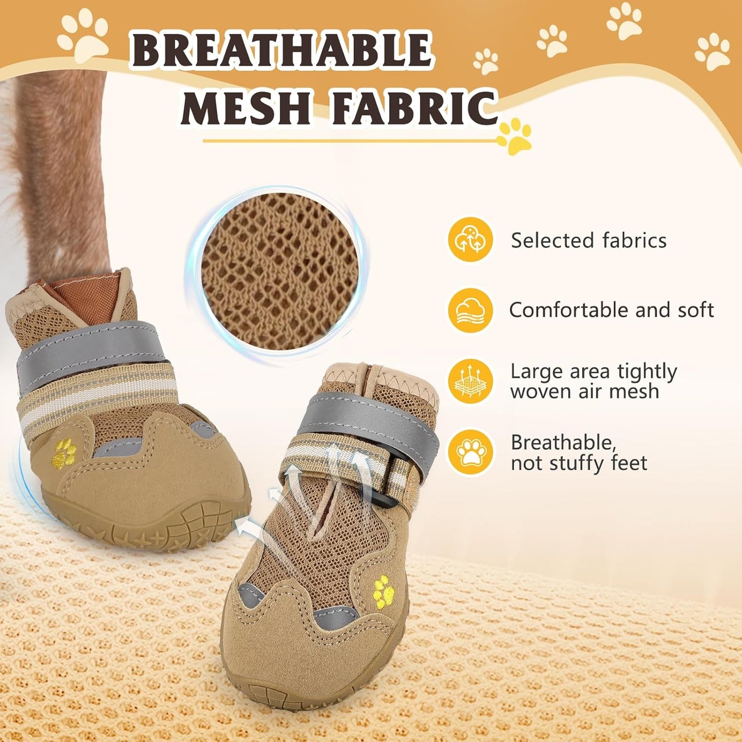 Dog Shoes for Large Medium Small Dog, Mesh Breathable Dog Shoes for Hot Pavement, Anti-Slip Dogs Boots Paw Protectors with Reflective for Outdoor Walking Indoor Hardfloors (Size 5)