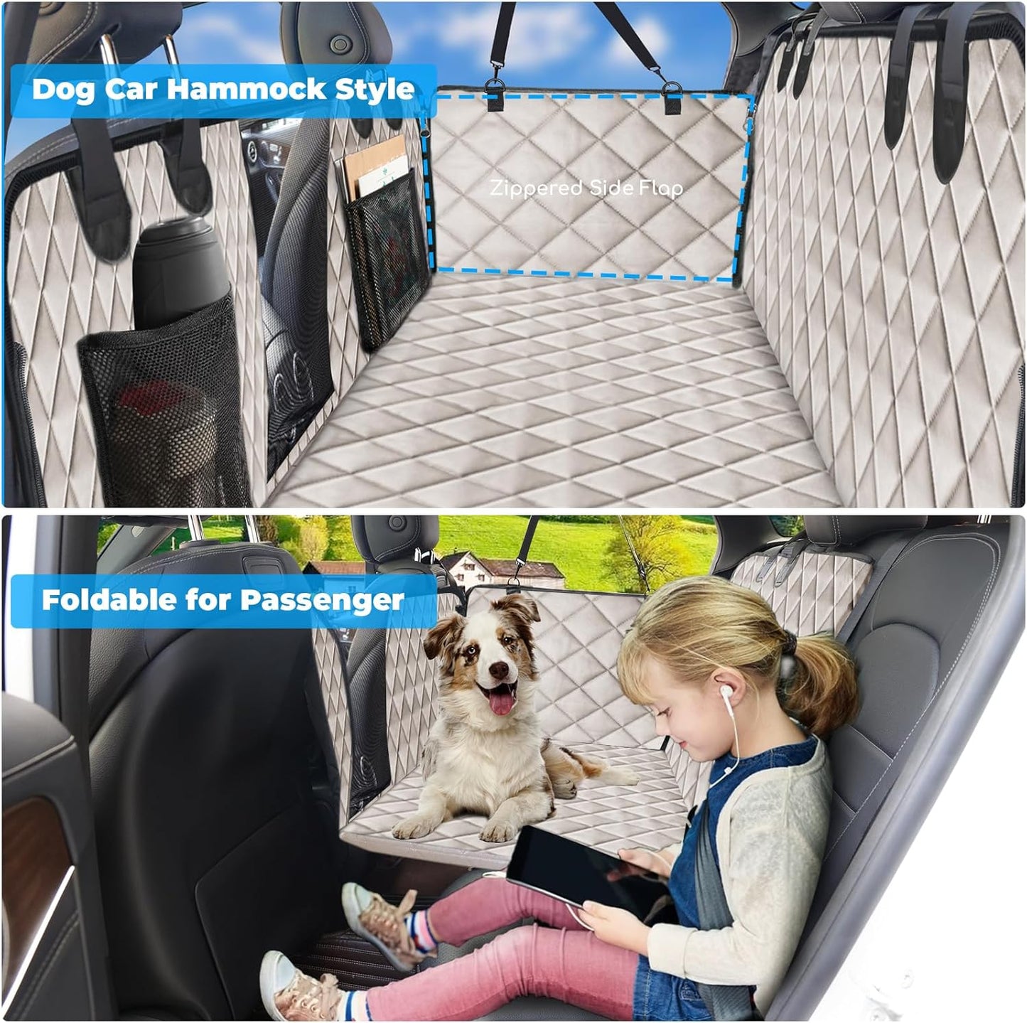 URPOWER Back Seat Extender for Dogs - Hard Bottom Dog Car Seat Cover Holds 400 lbs, Waterproof Dog Hammock Dogs Bed for Cars, SUVs & Small Trucks, Pet Backseat Protector with Mesh Window & Large Space