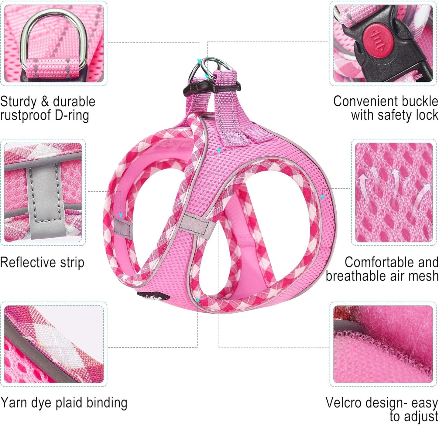 haapaw Dog Harness with Leash Set, No Pull Adjustable Reflective Step-in Puppy Harness with Thickened Padded Vest for Extra-Small/Small Medium Dogs